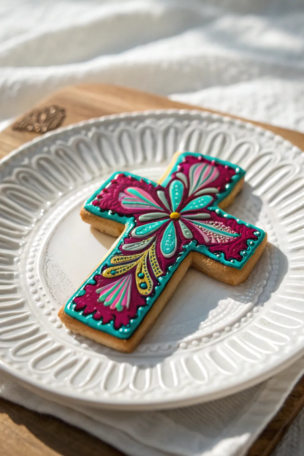 Add a splash of color to your festivities with this bold and bright cross cookie design!