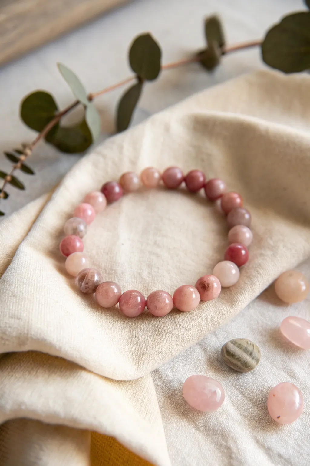 Embrace romance and passion with the natural beauty of a rhodonite bracelet.