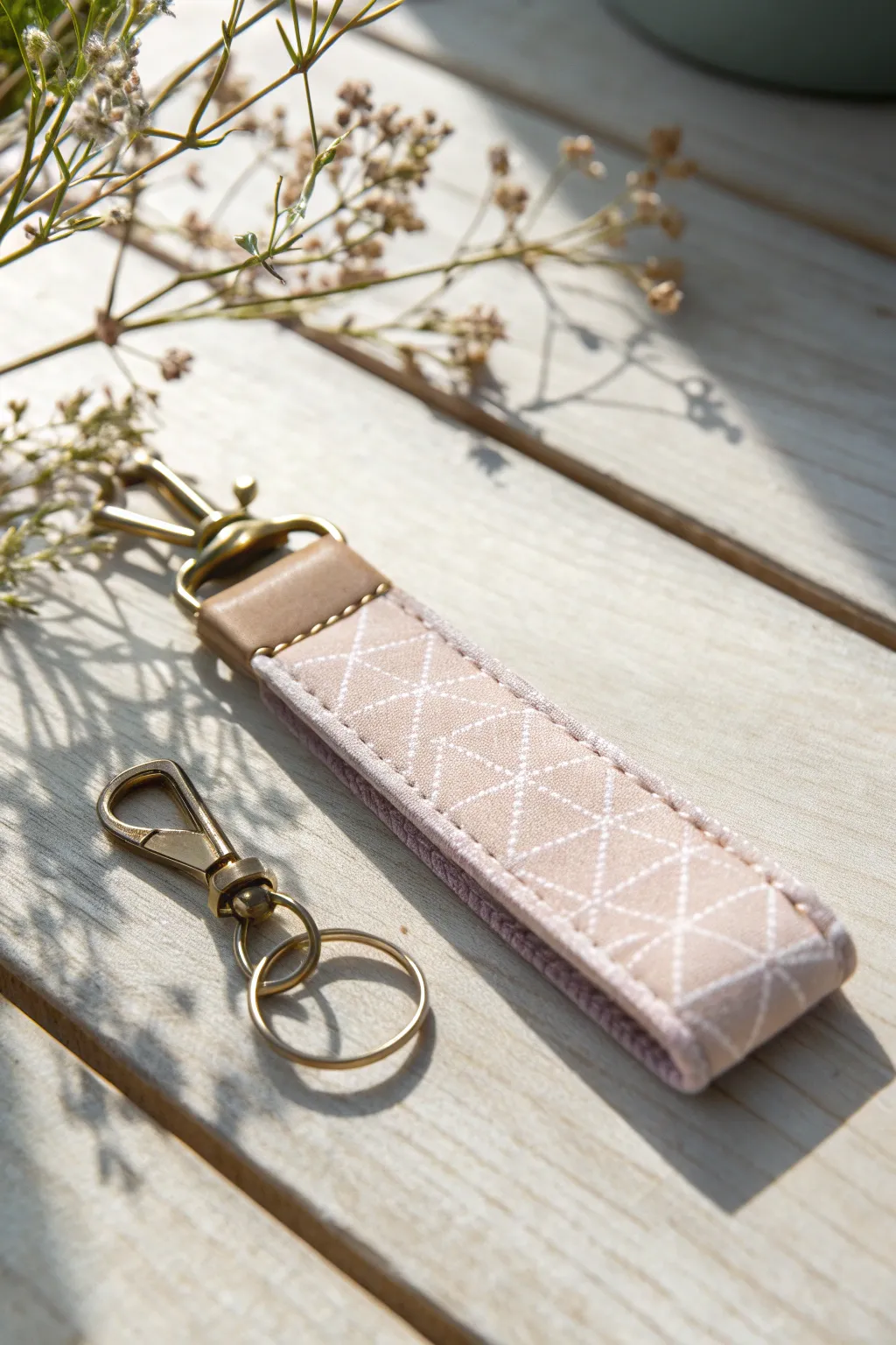 Handcrafted Elegance: Embrace simplicity with this charming fabric key fob, perfect for adding a touch of cozy style to your everyday essentials.