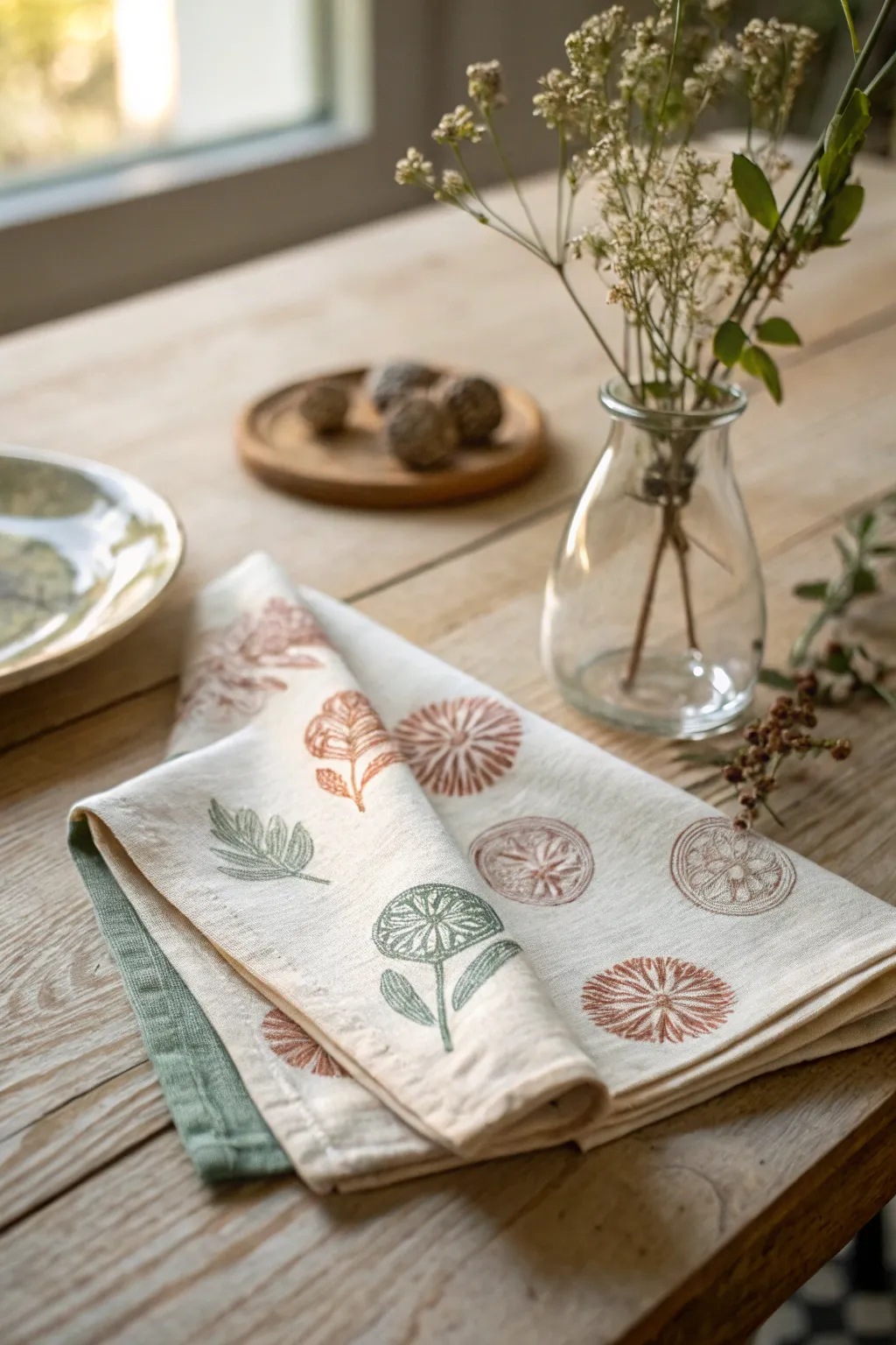 Elevate your dining experience with these charming hand-stamped napkins, perfect for adding a personal touch to your table setting.