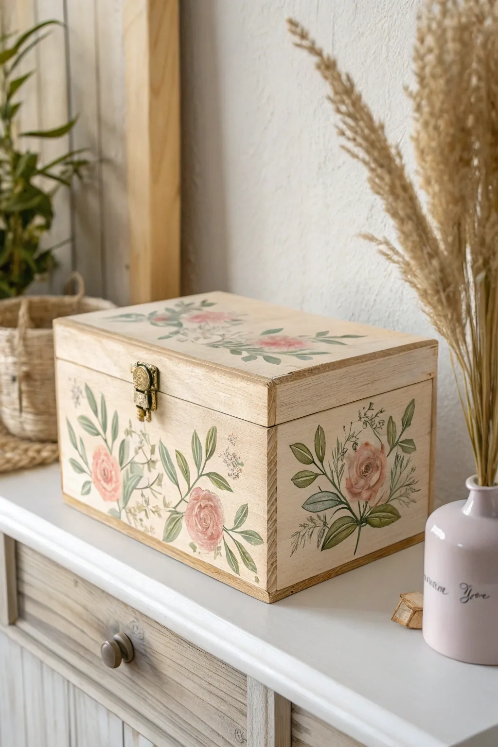 Transform a simple box into a charming floral masterpiece with decoupage magic.