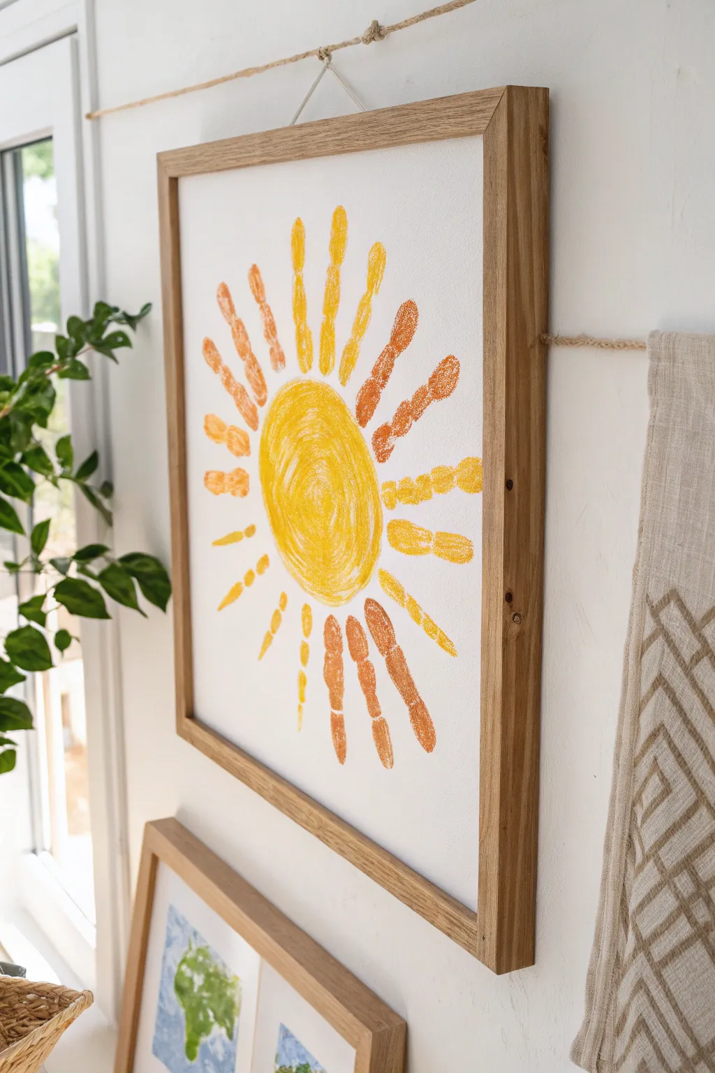Bring sunshine indoors with this charming handprint sunburst, a perfect blend of minimalist and boho aesthetics.