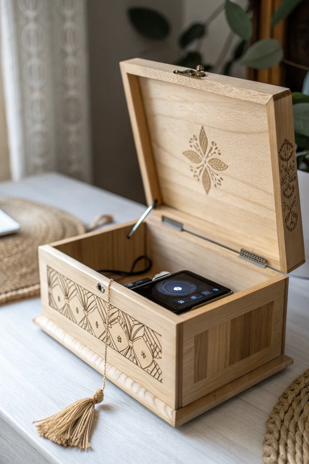 Discover the harmony of craftsmanship and melody with this exquisite musical box.