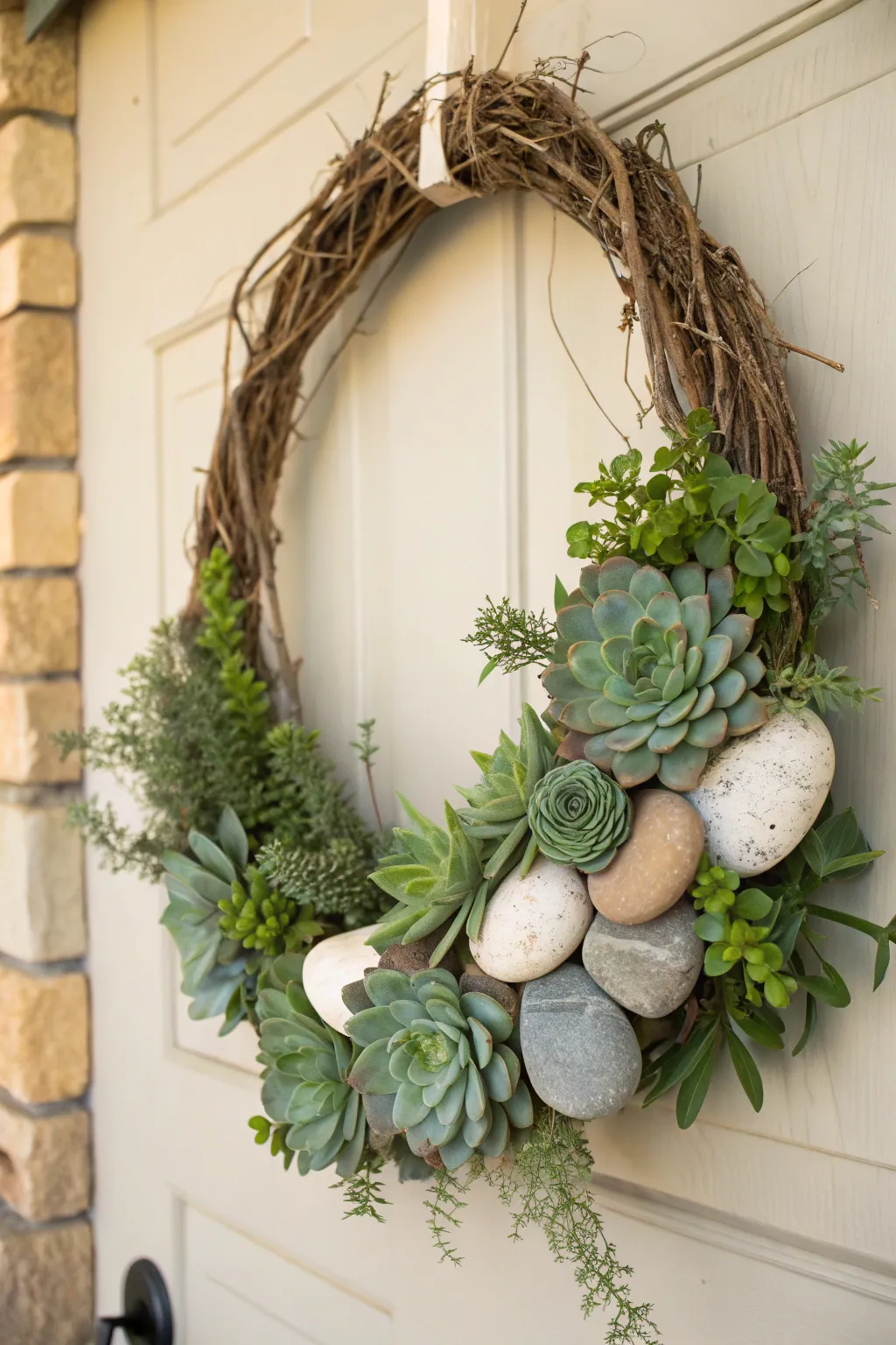 Embrace serenity with this minimalist succulent wreath, a modern touch of Zen for your home.