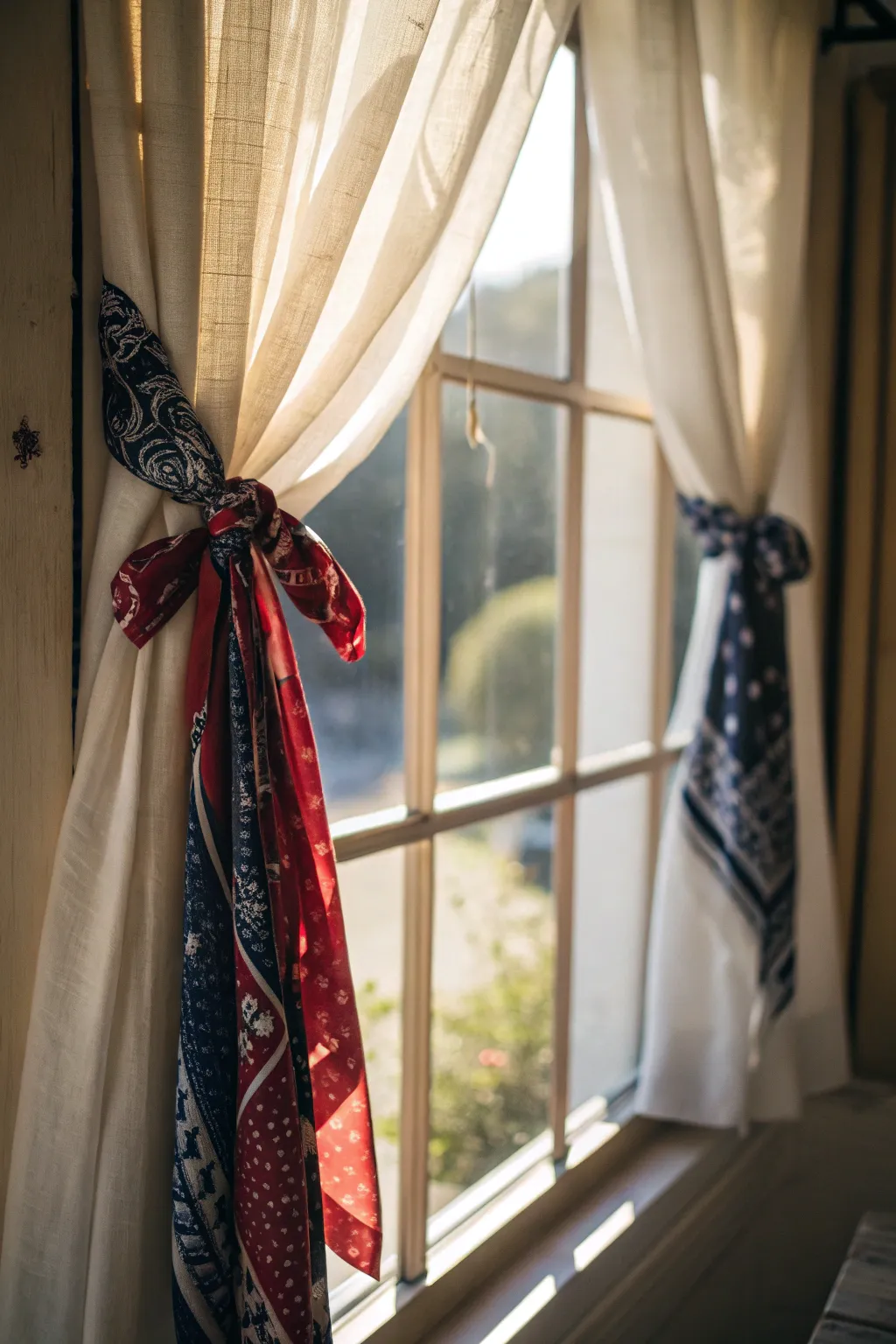 Brighten your windows with bandana tiebacks.