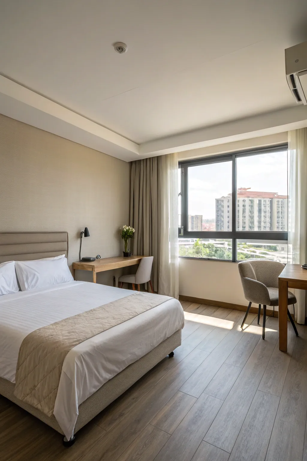 Minimal ornamentation keeps the room serene and spacious.