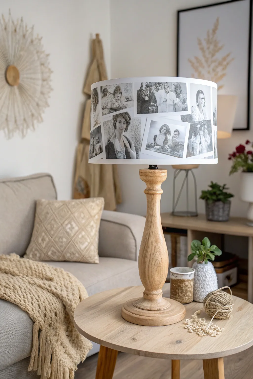 Illuminate memories: Transform your living space with personalized photo decoupage lampshades.