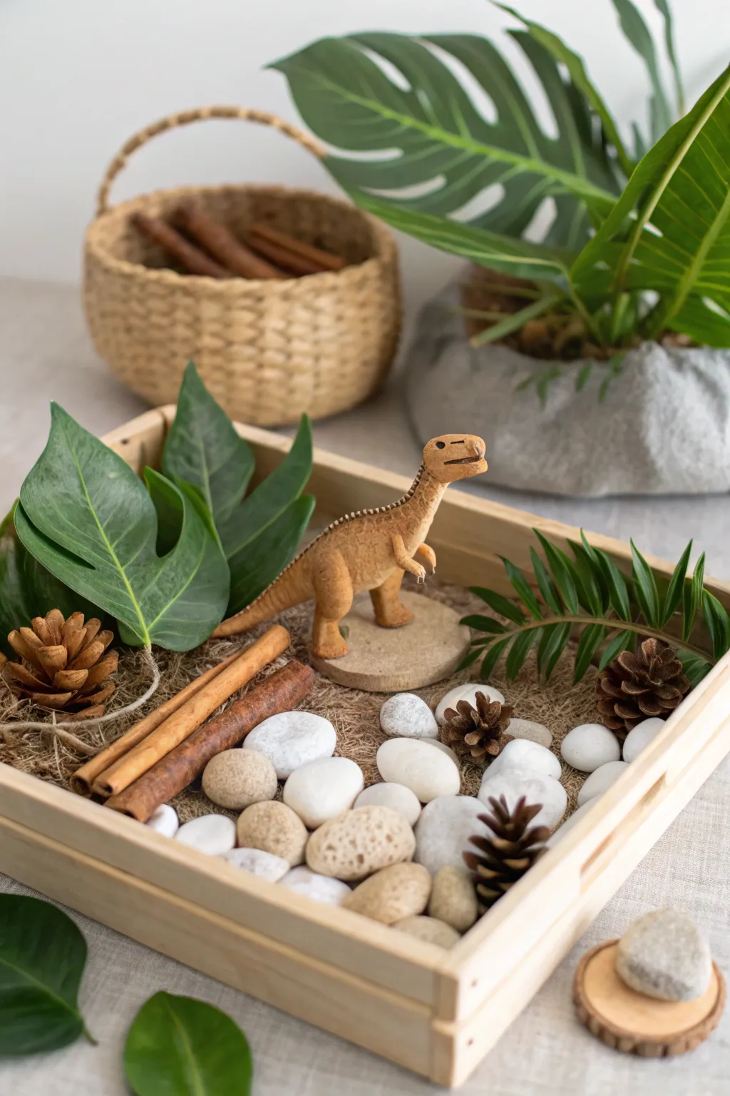 Explore the wonders of a tactile dino forest, where simplicity meets natural beauty.