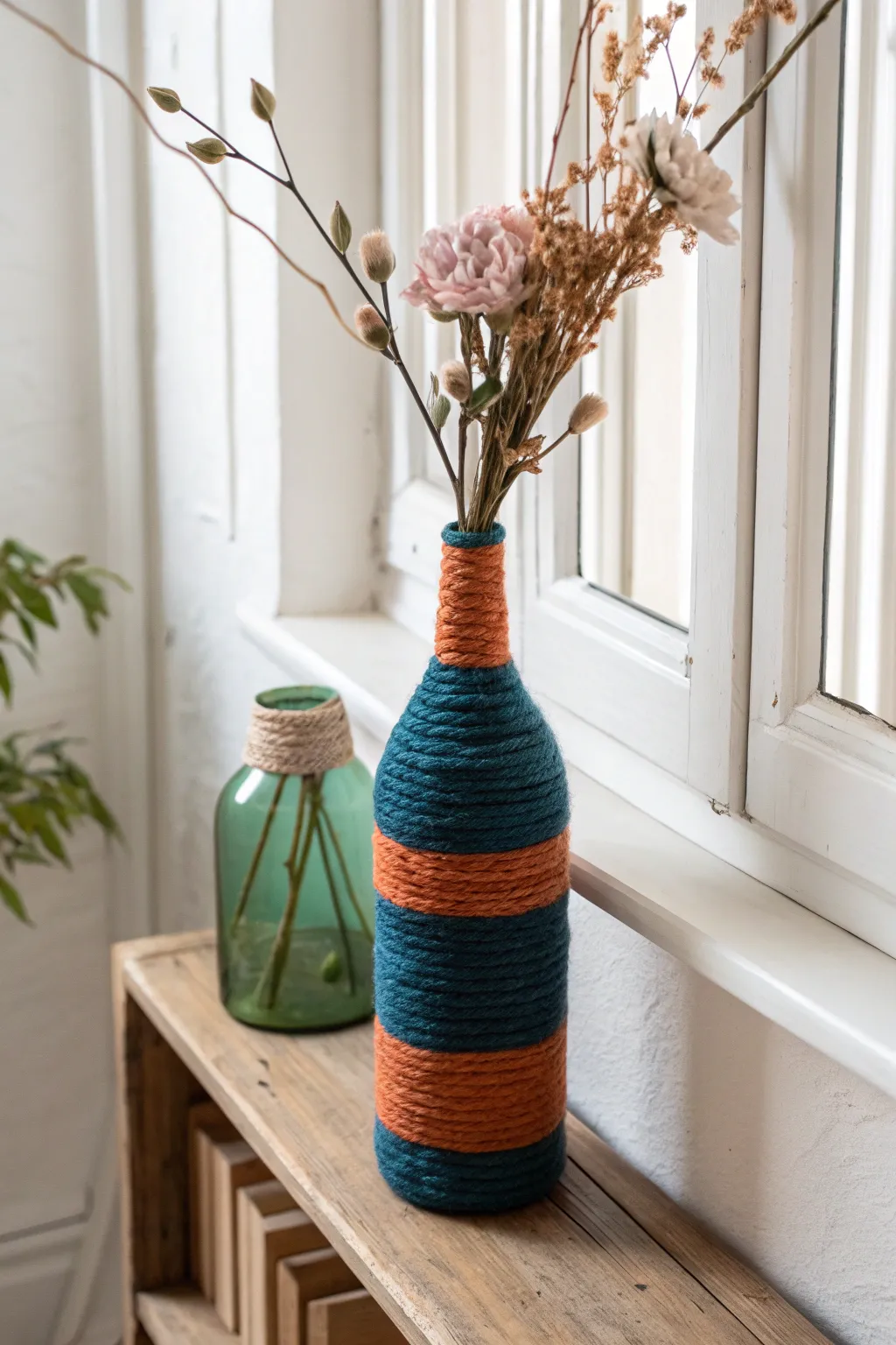 Elevate your space with a touch of handcrafted elegance—upcycled bottle vases for a sustainable Diwali charm.