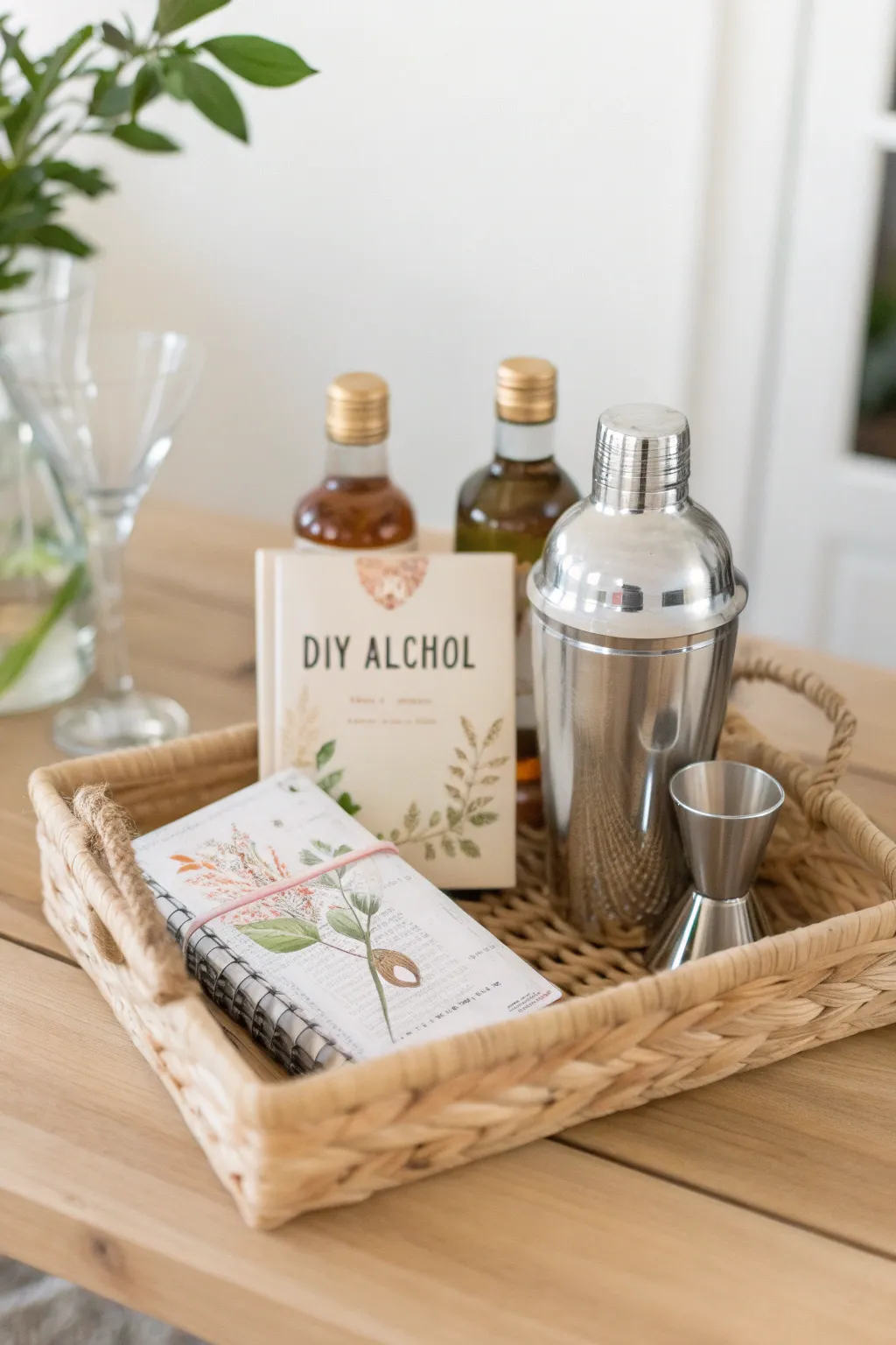 Create the perfect mixologist's toolbox with this chic DIY gift basket, ideal for the stylish host or hostess.