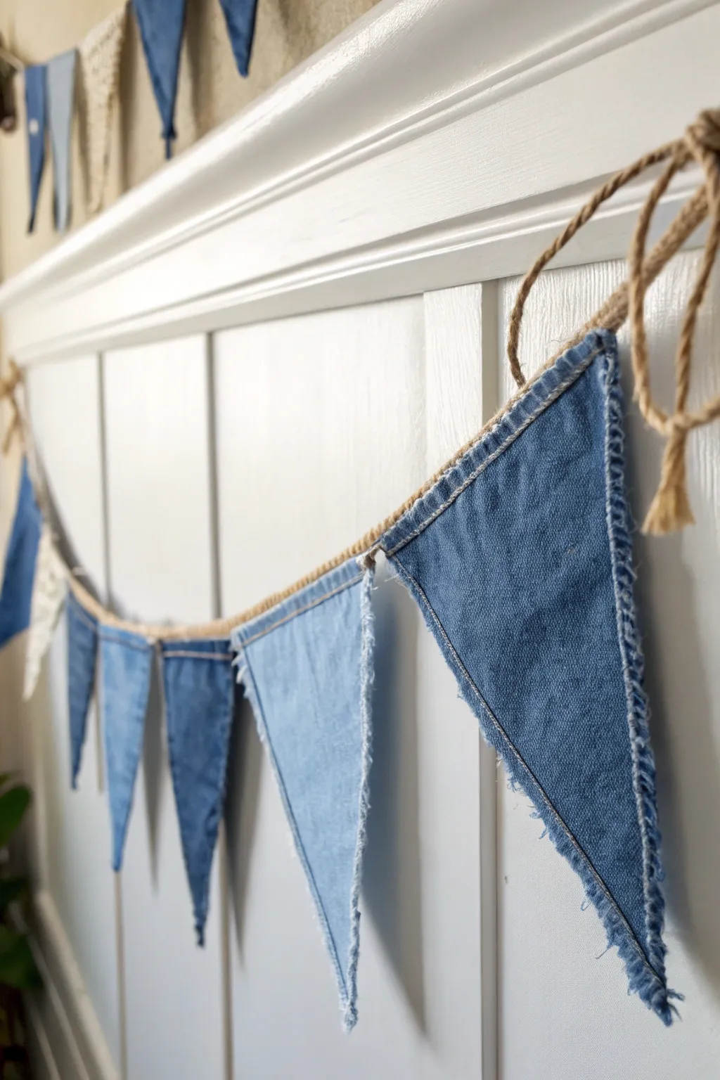 Transform old jeans into a chic birthday banner, blending eco-friendly creativity with minimalist elegance.