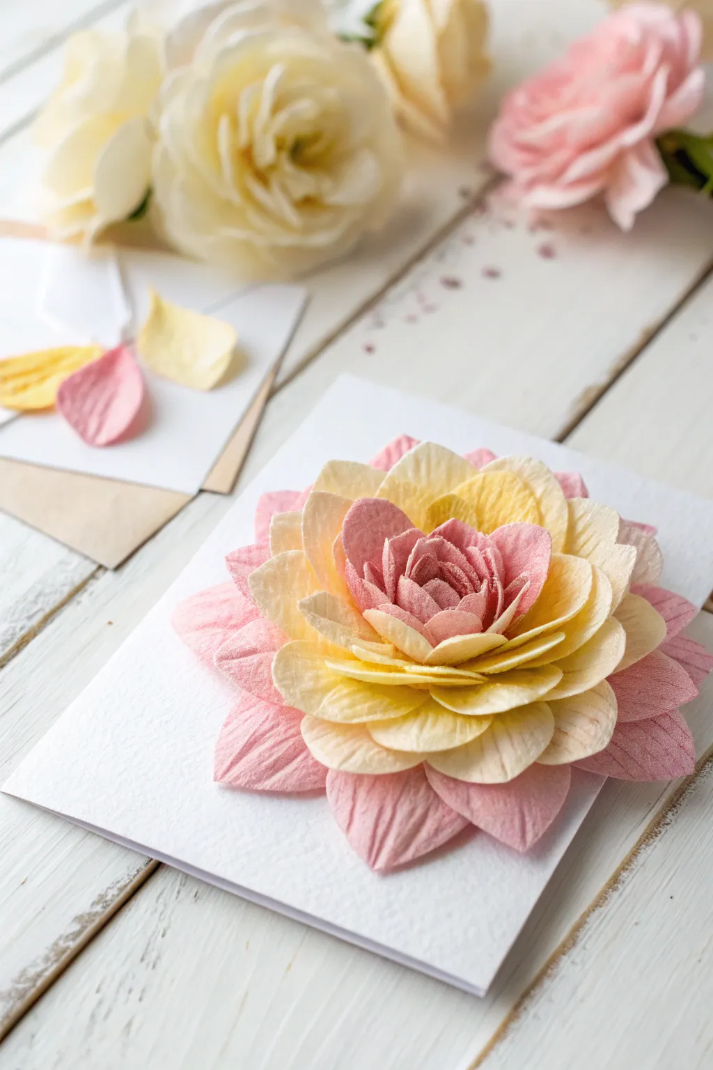Bring a touch of springtime charm to DIY birthday cards with delicate tissue paper flowers.