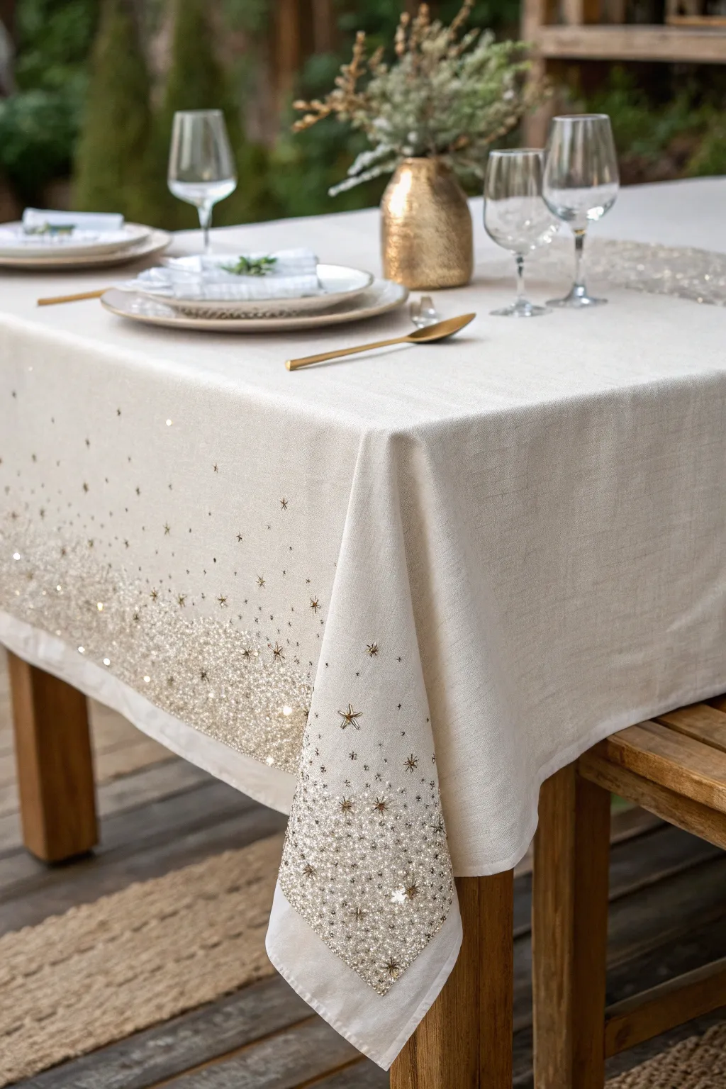 Add a touch of elegant sparkle to your celebration with this DIY glitter tablecloth idea!