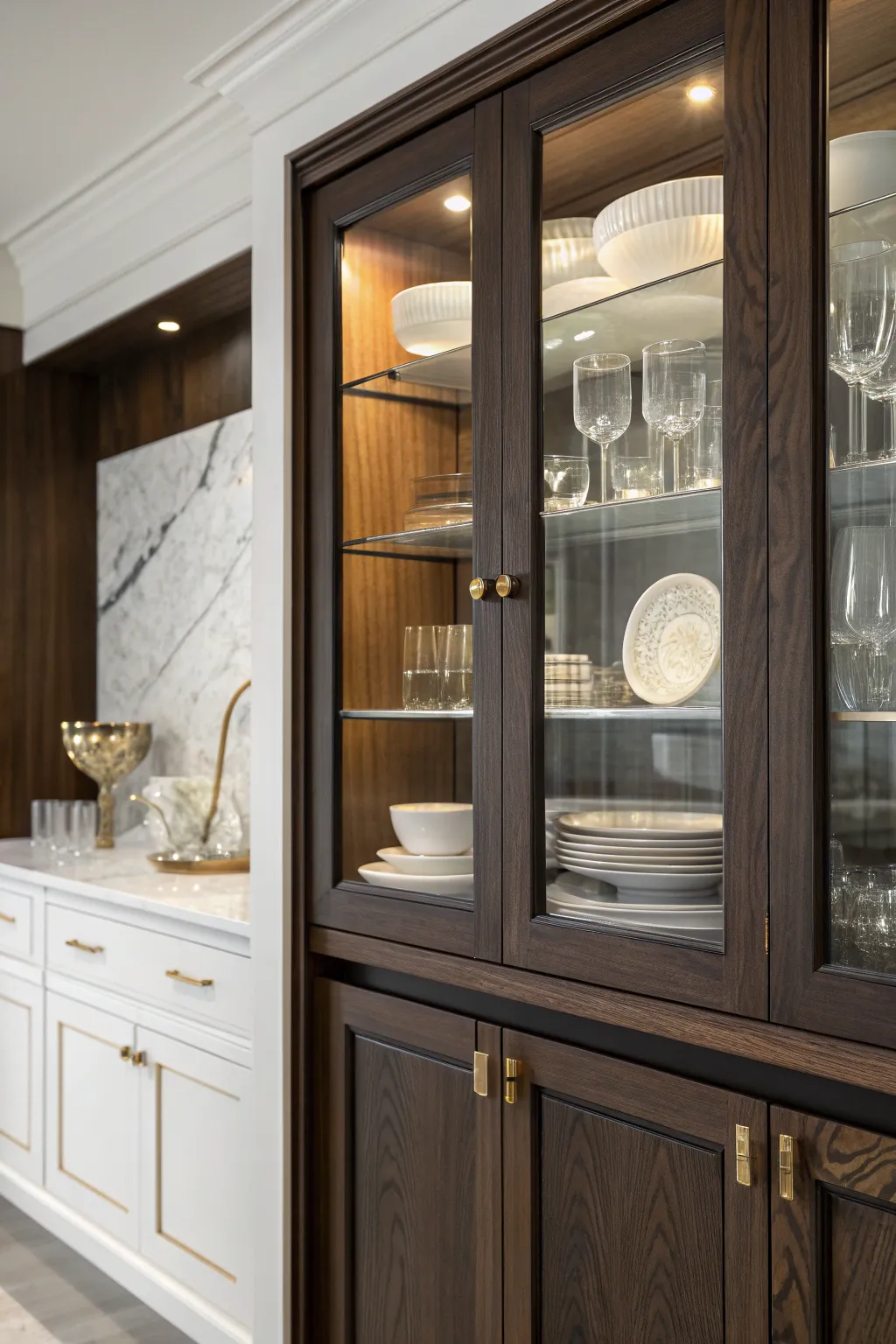 Transform your kitchen with sleek glass-front cabinets for a modern touch.