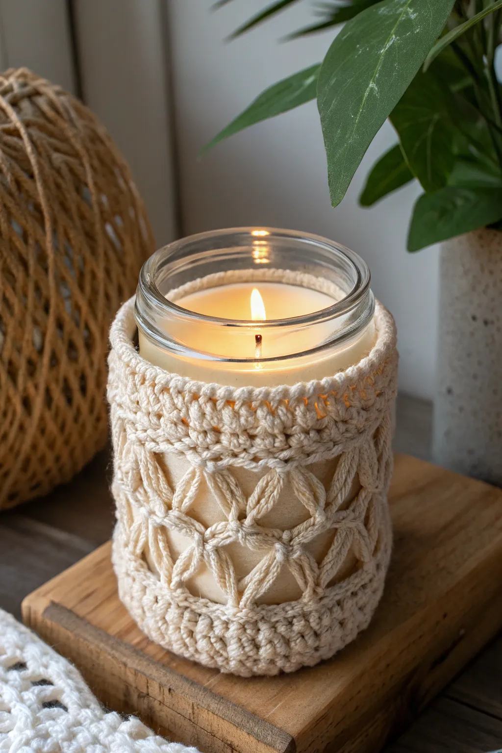 Add a touch of warmth and texture to your space with DIY crochet candle cozies.