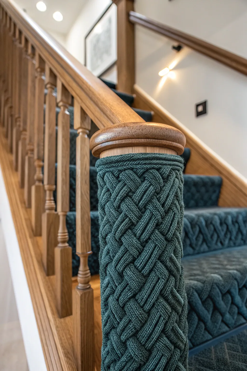 Elevate your staircase with the art of fabric wrapping - where style meets craftsmanship.