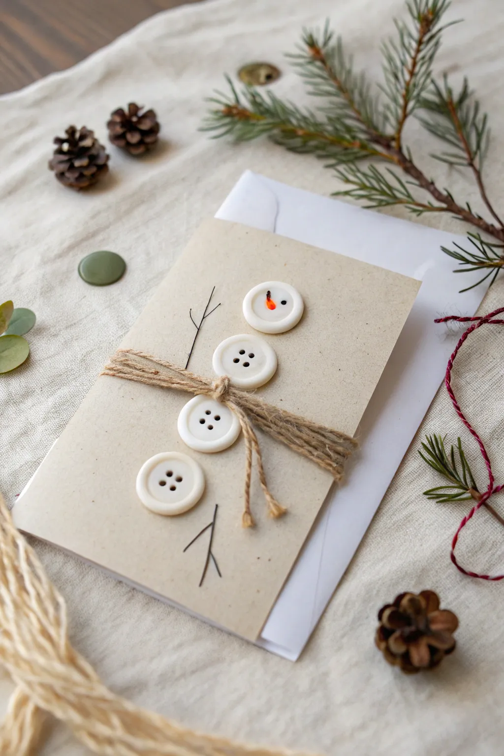 Craft your own winter wonder with minimalist button snowmen: a charming touch of handmade elegance for the holiday season.