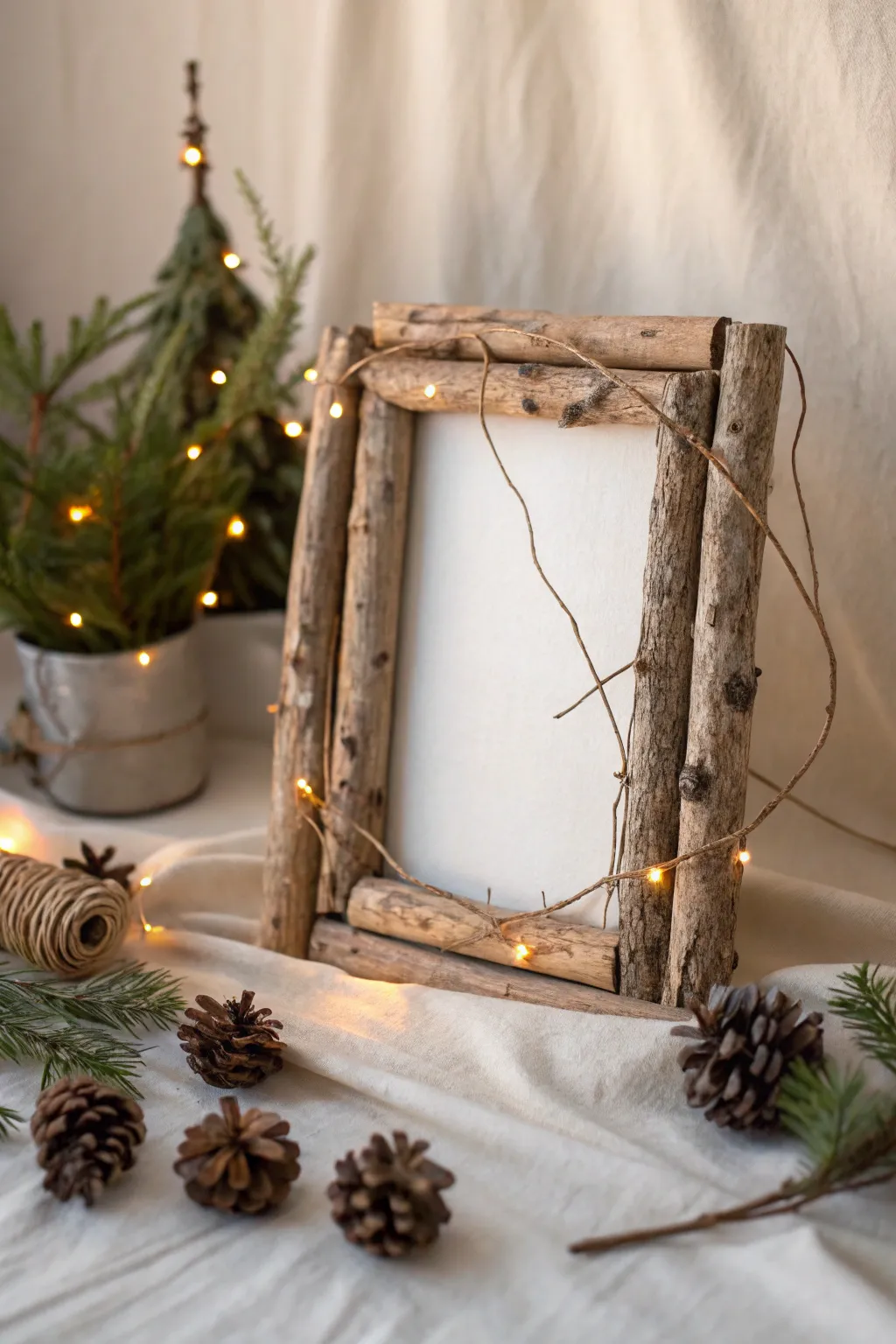 Bring the warmth of nature indoors this Christmas with a handcrafted twig and bark frame.