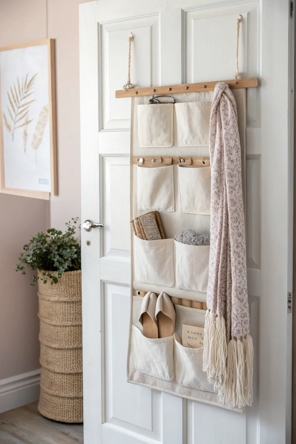 Elevate your closet space with a minimalist over-the-door organizer that blends functionality with Scandinavian elegance.