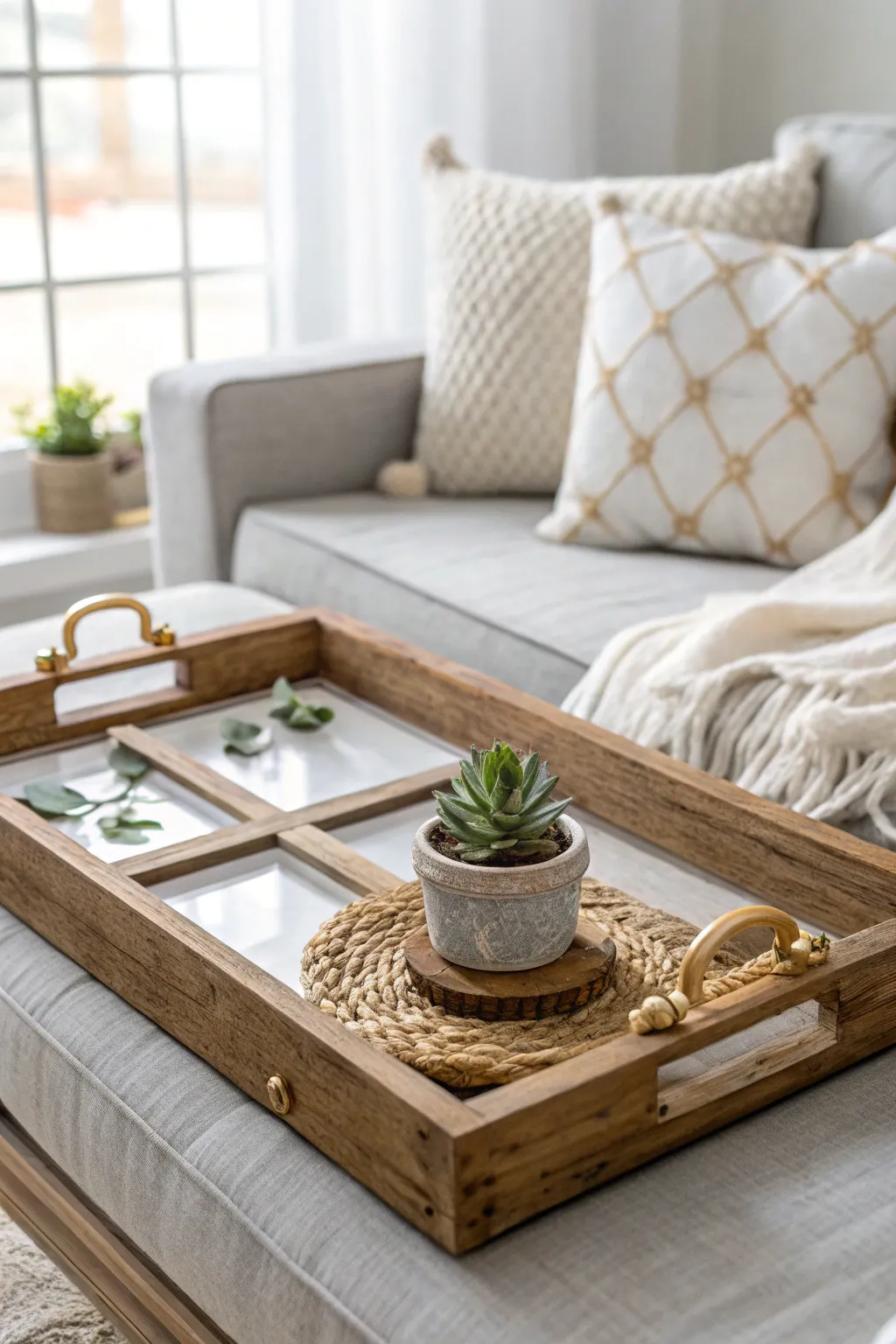 Breathe new life into your space with a charming upcycled window frame tray—where vintage meets minimalist elegance.