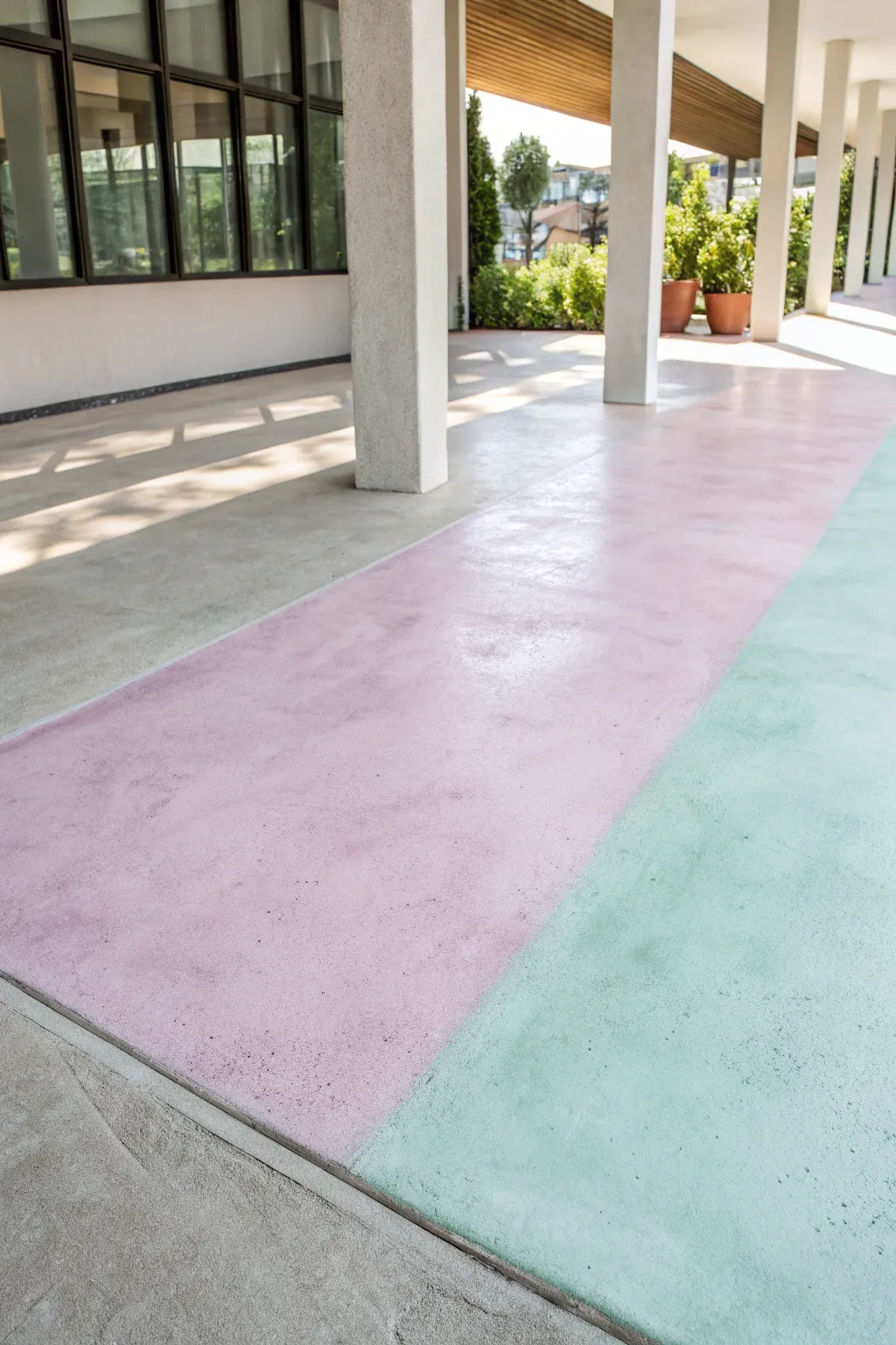 Transform your space with a touch of pastel elegance: Experience the craftsmanship of chalky pastel concrete floors.