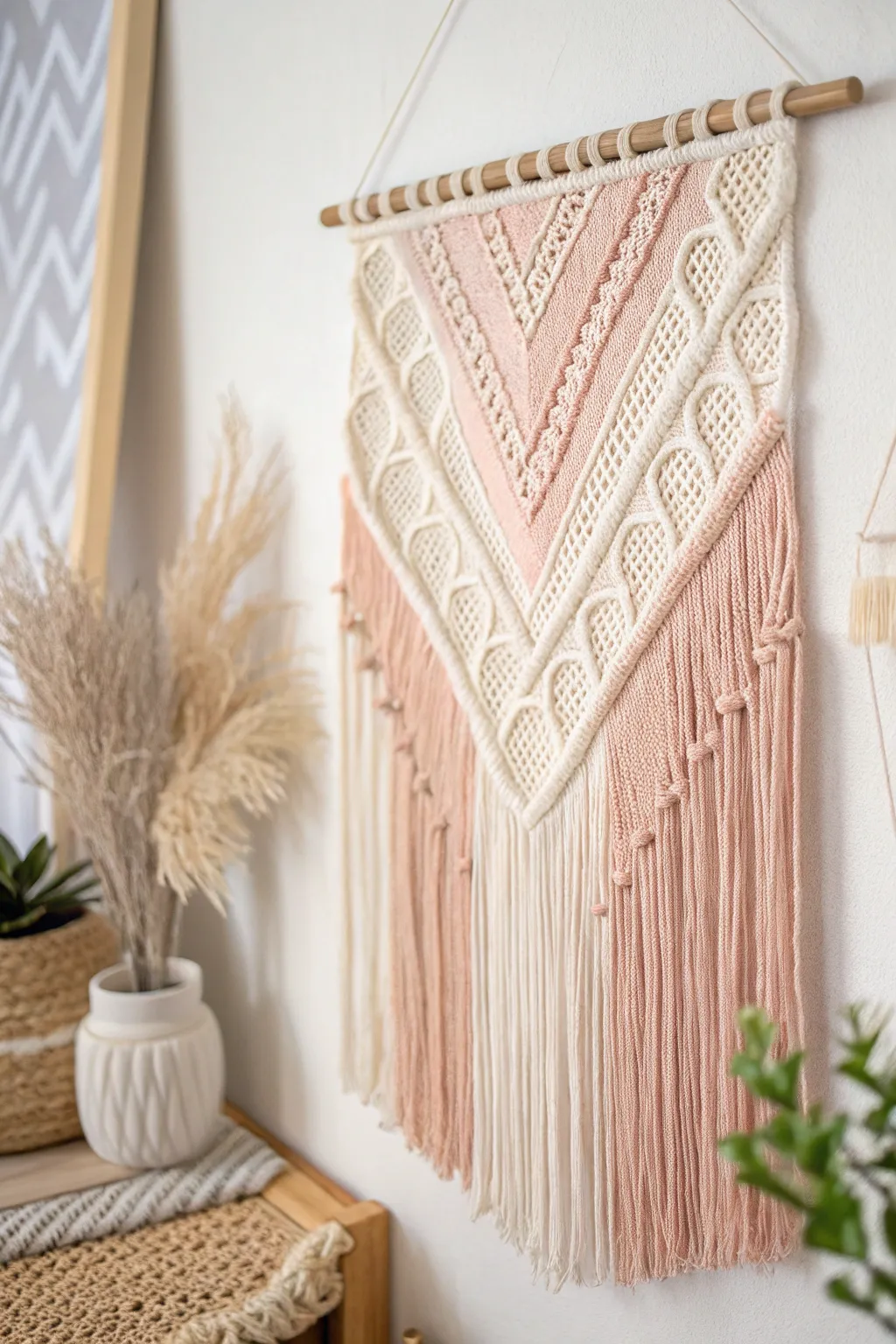 Elevate your space with effortless elegance: DIY fabric wall art that adds a touch of boho charm to Scandinavian simplicity.
