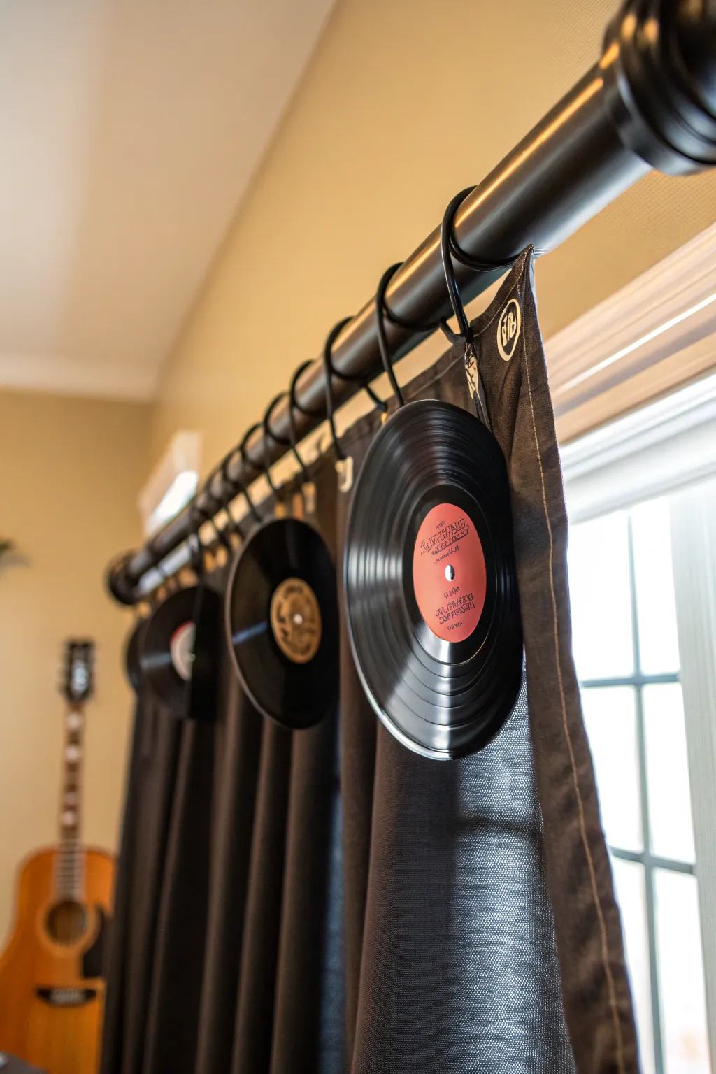 Transform your space with a musical twist: DIY vinyl record curtain rod finials!