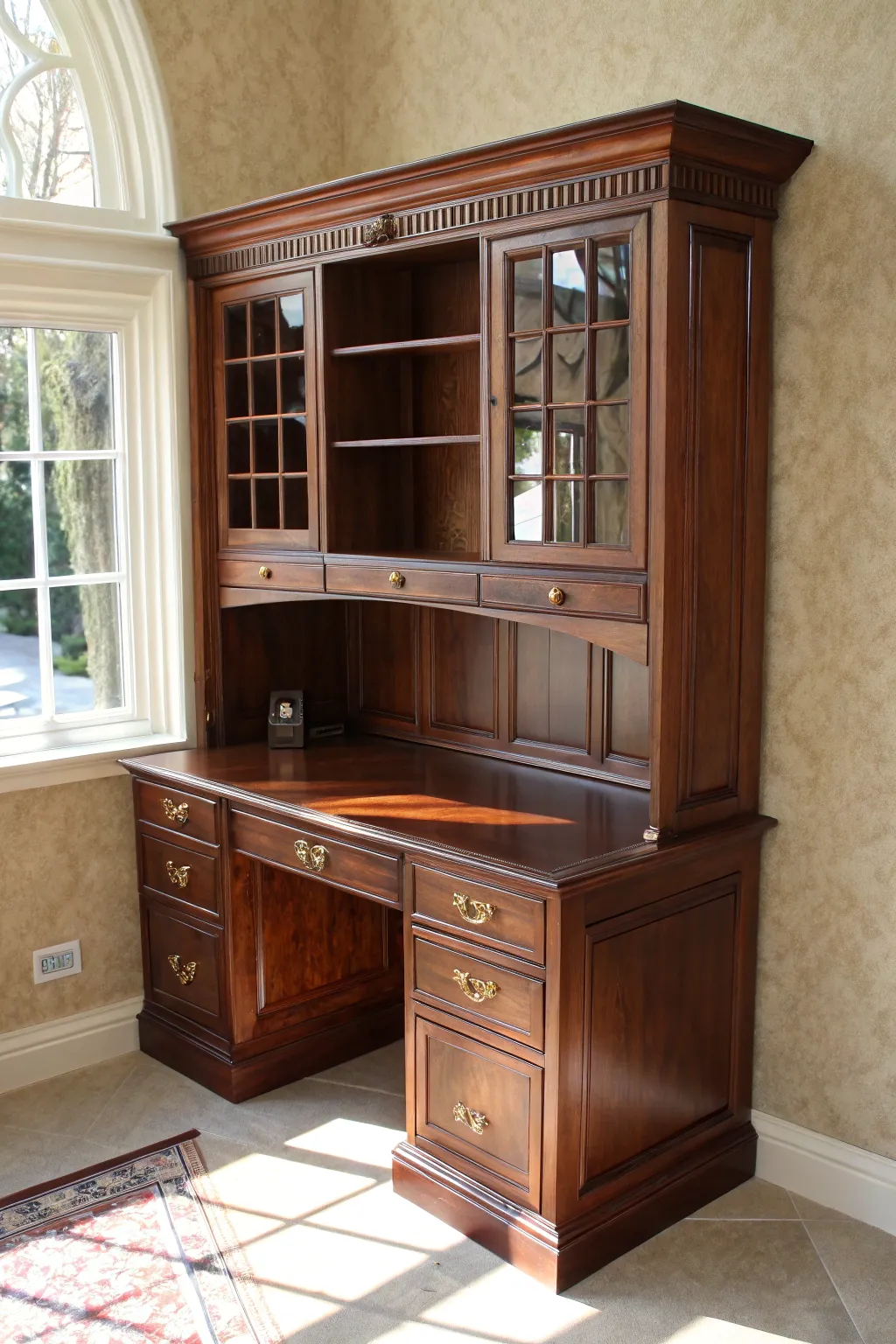 Maximize your workspace with a bespoke corner desk hutch, where craftsmanship meets functionality.