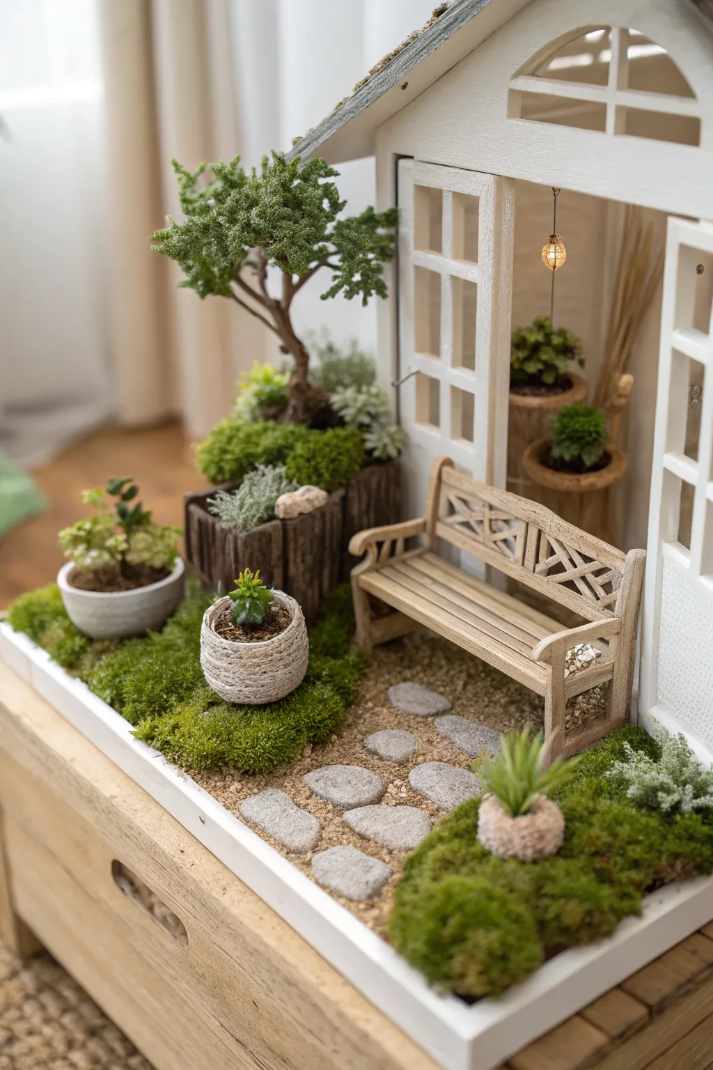 Transform your dollhouse into a Garden Oasis with this enchanting miniature garden setup.