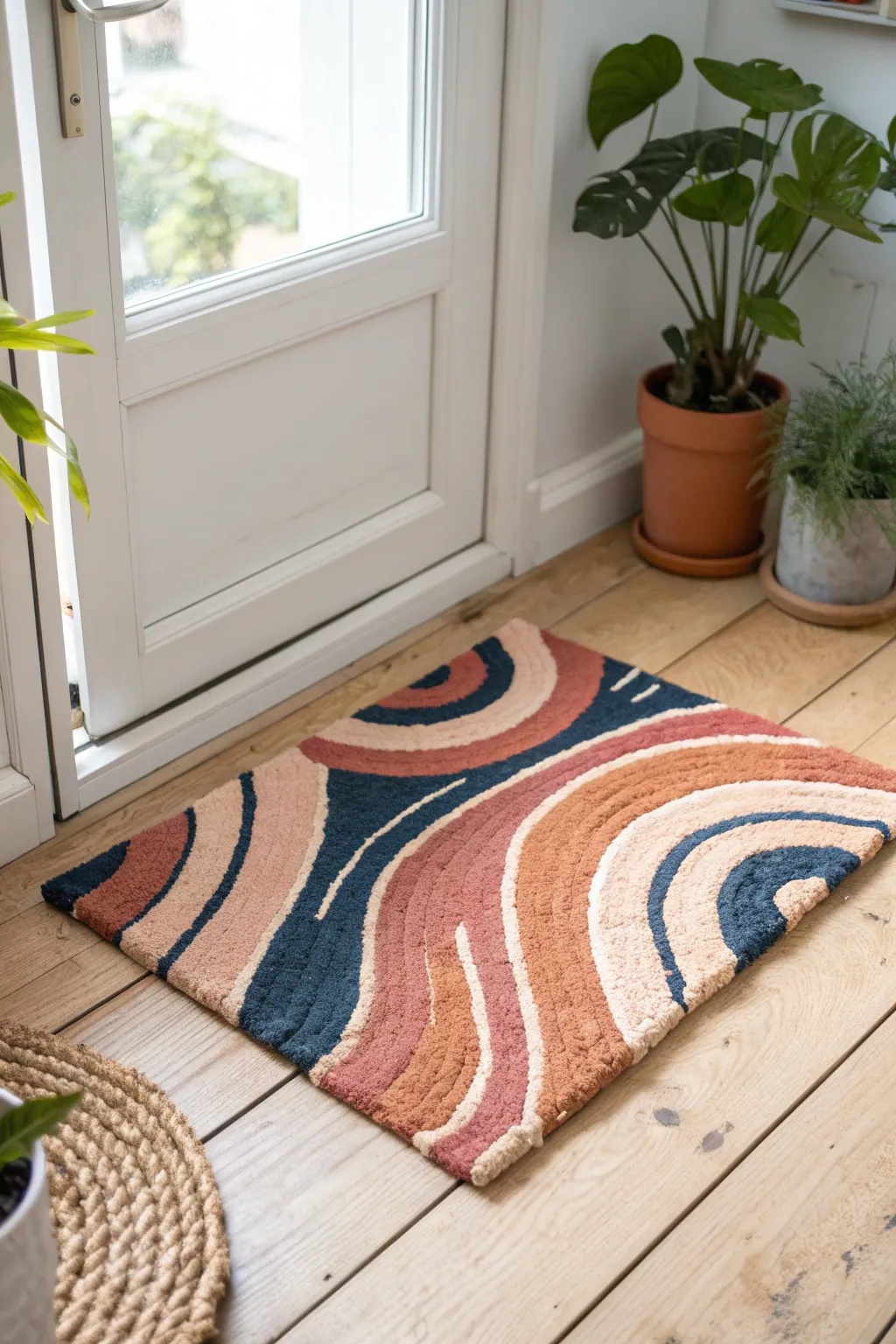 Embrace your artistic side with this stunning abstract doormat design—where bold colors meet Scandinavian simplicity.