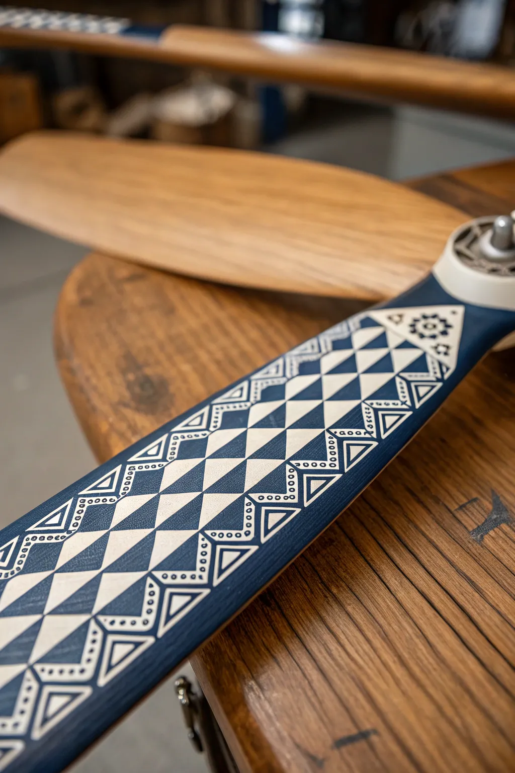 Elevate your space with stenciled fan blade artistry.
