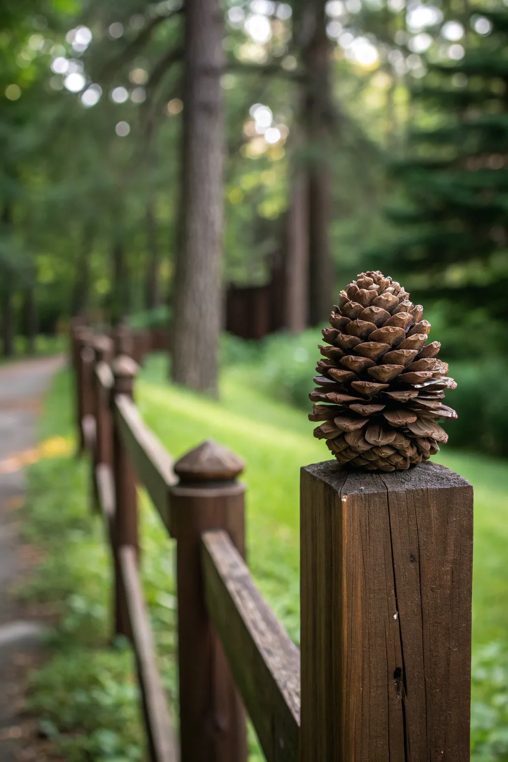 Elevate your fence with the rustic charm of pinecone toppers.