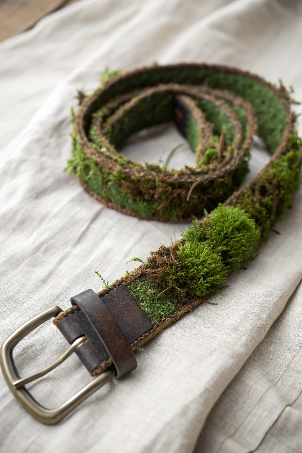 Step into a fairy tale with this enchanting moss-adorned belt – a touch of magic for your DIY forest fairy costume.