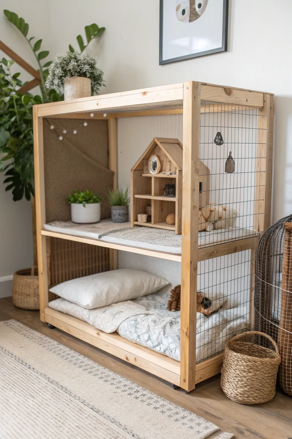 Create a cozy and stylish home for your guinea pig by transforming a bookshelf into a minimalist multi-level cage!