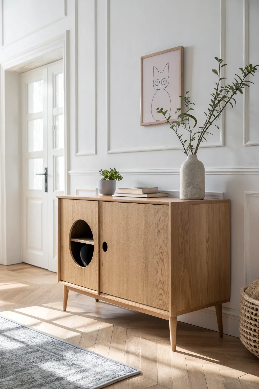 Transform elegance into functionality with this discreet DIY litter box cabinet.