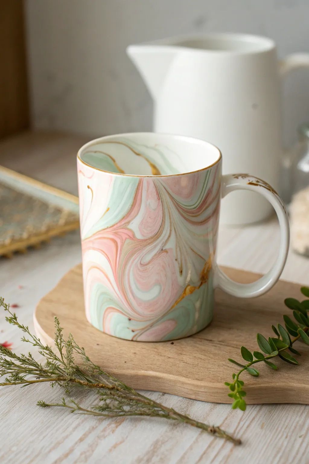 Craft a unique gift with pastel marbled mugs – elegance in every swirl!