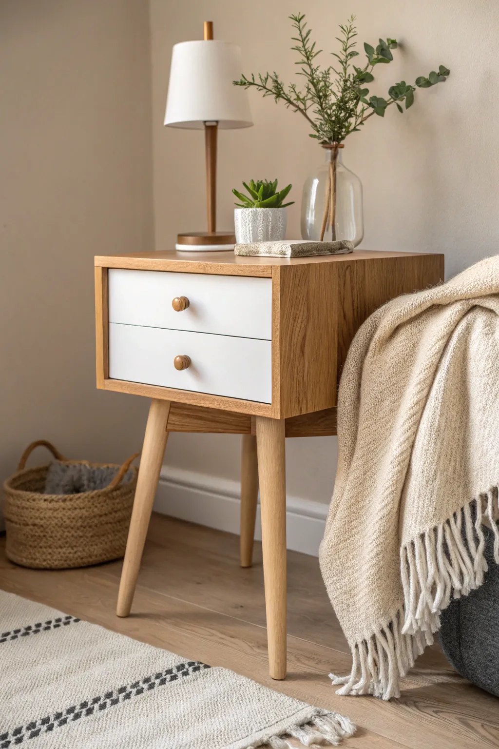 Transform old into gold: A charming drawer nightstand that embodies minimalist elegance with a boho twist.