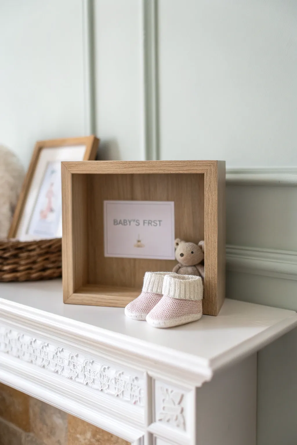 Capture precious moments with a DIY shadow box that blends simplicity and personal charm for your nursery. #NurseryDecor #ScandiBoho
