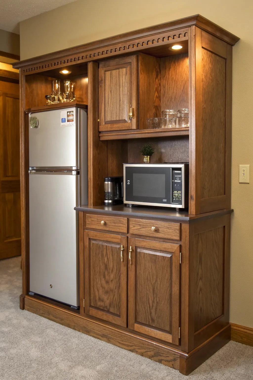 Transform your space with a handcrafted mini kitchenette—where style meets functionality.