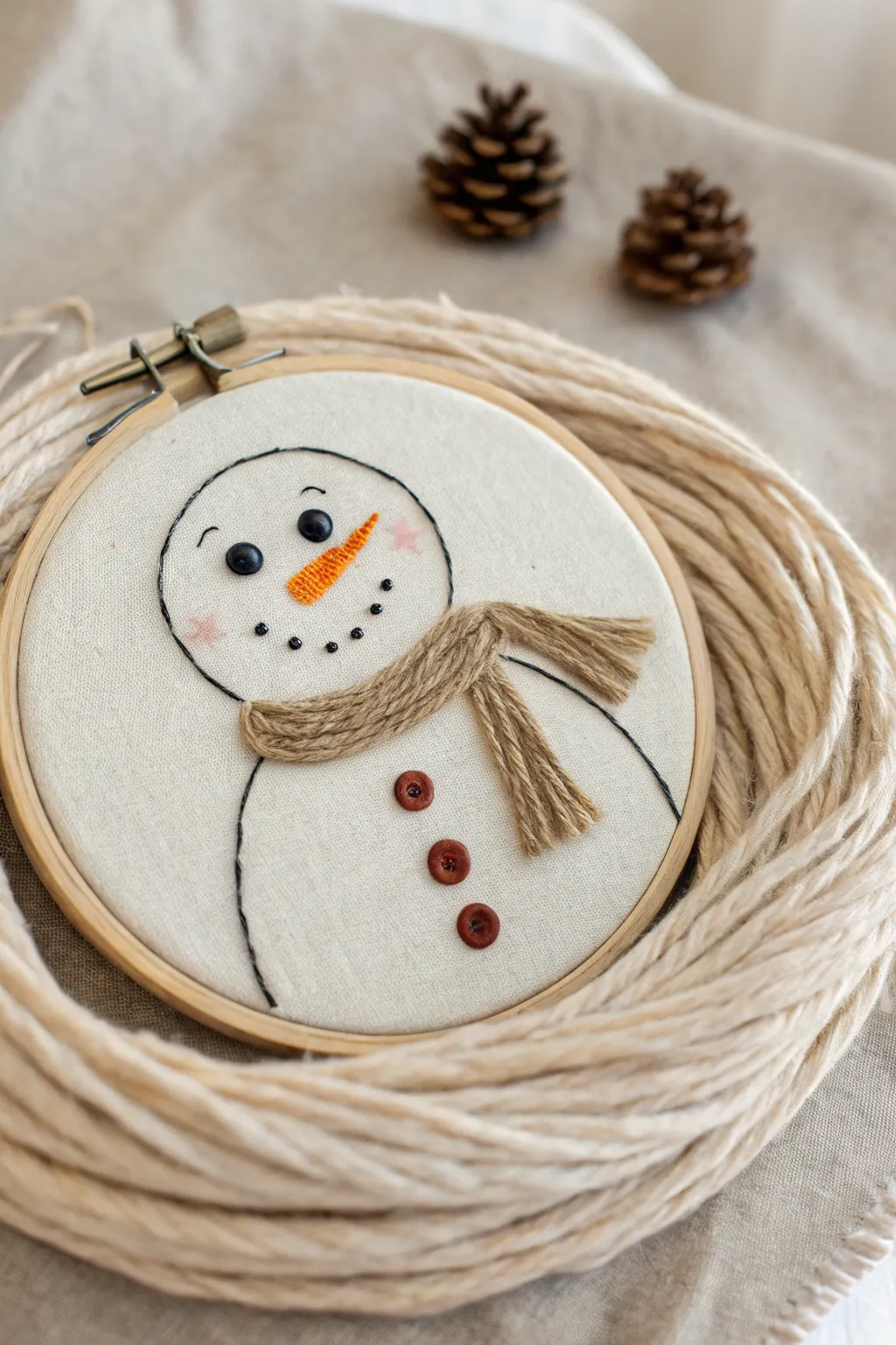 Craft your own winter wonder with these charming embroidery hoop snowmen!
