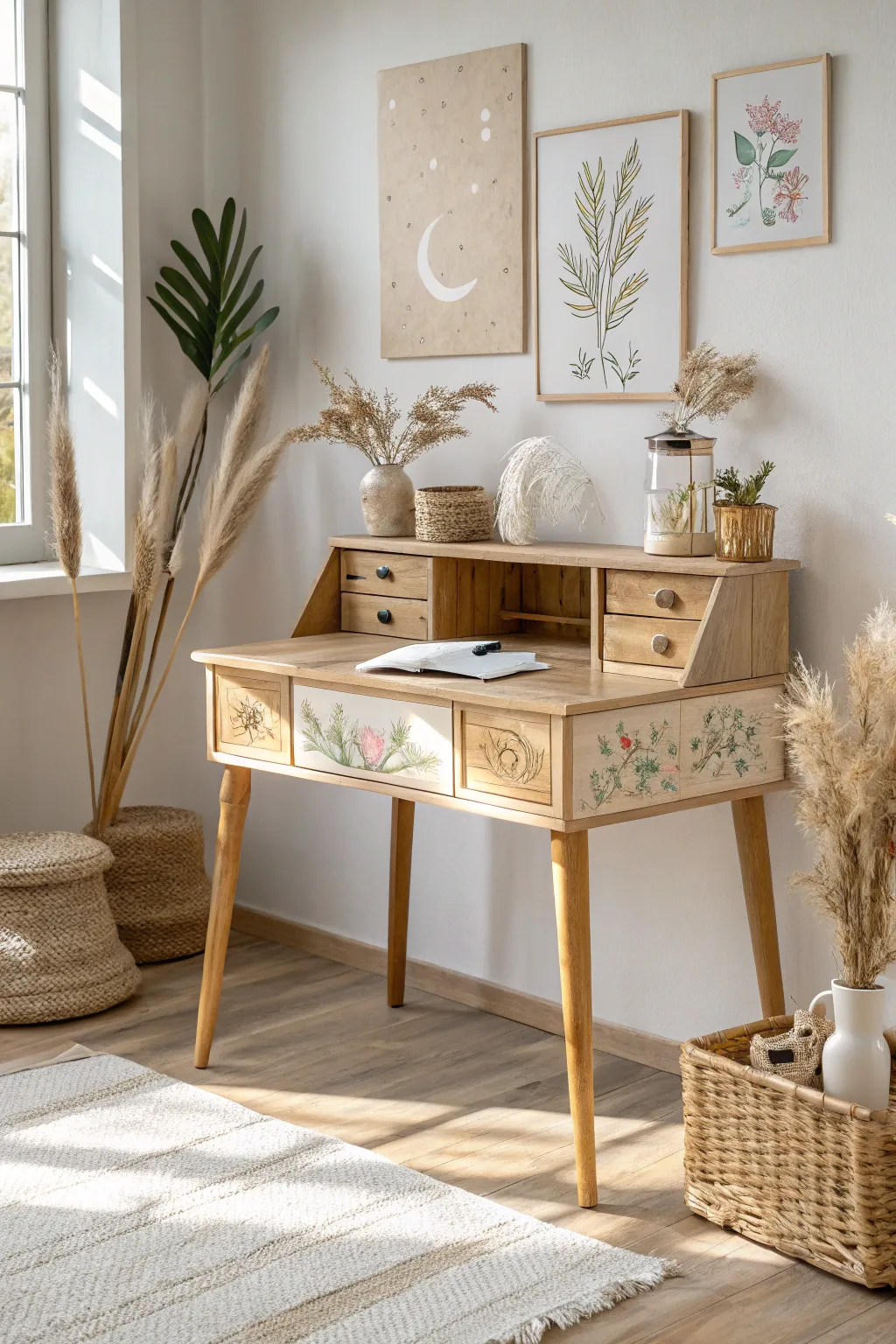 Transform your workspace into a piece of art with whimsical hand-painted desk designs.
