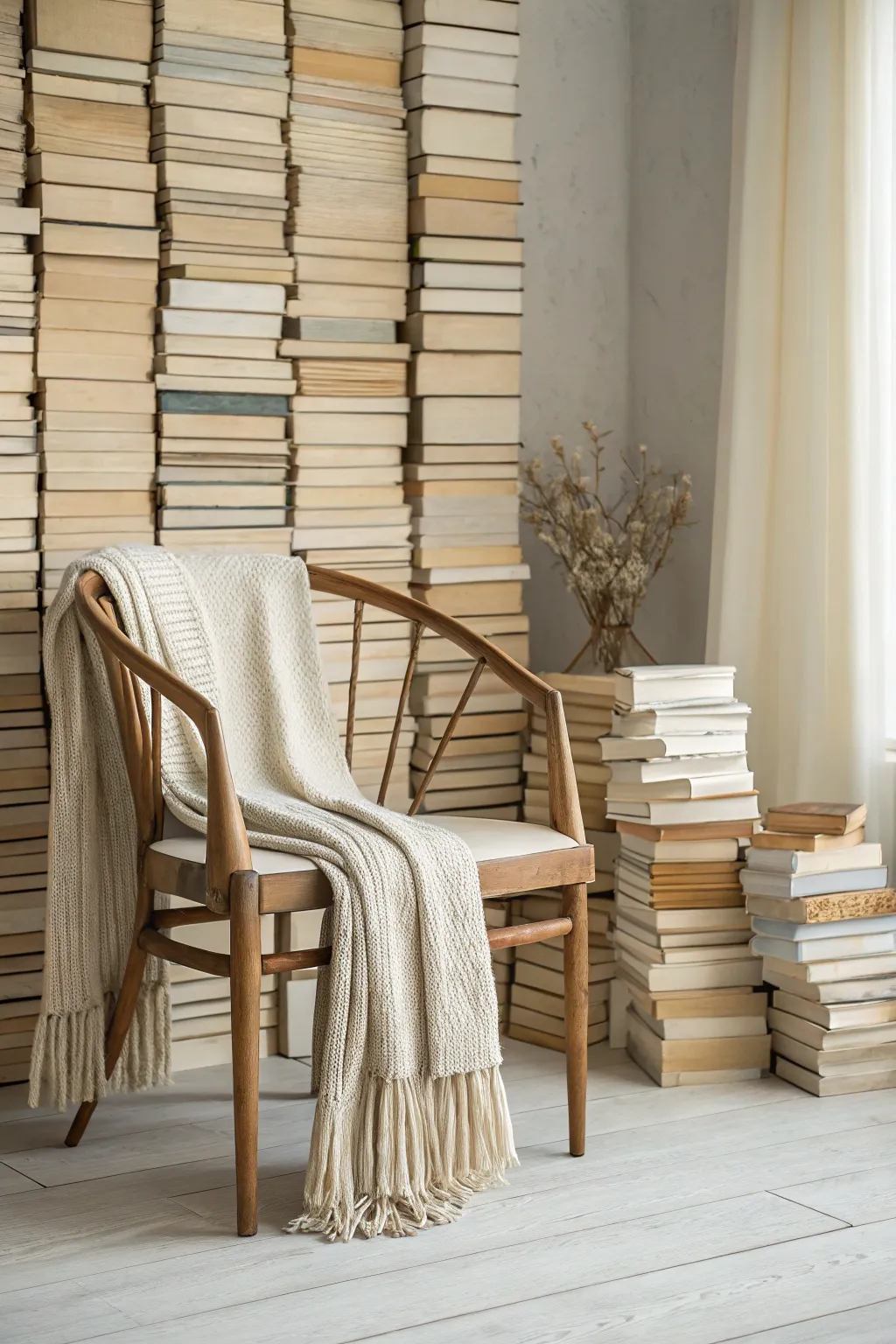 Transform your space into a scholarly haven with a backdrop of beautifully arranged books, perfect for a chic DIY photoshoot.