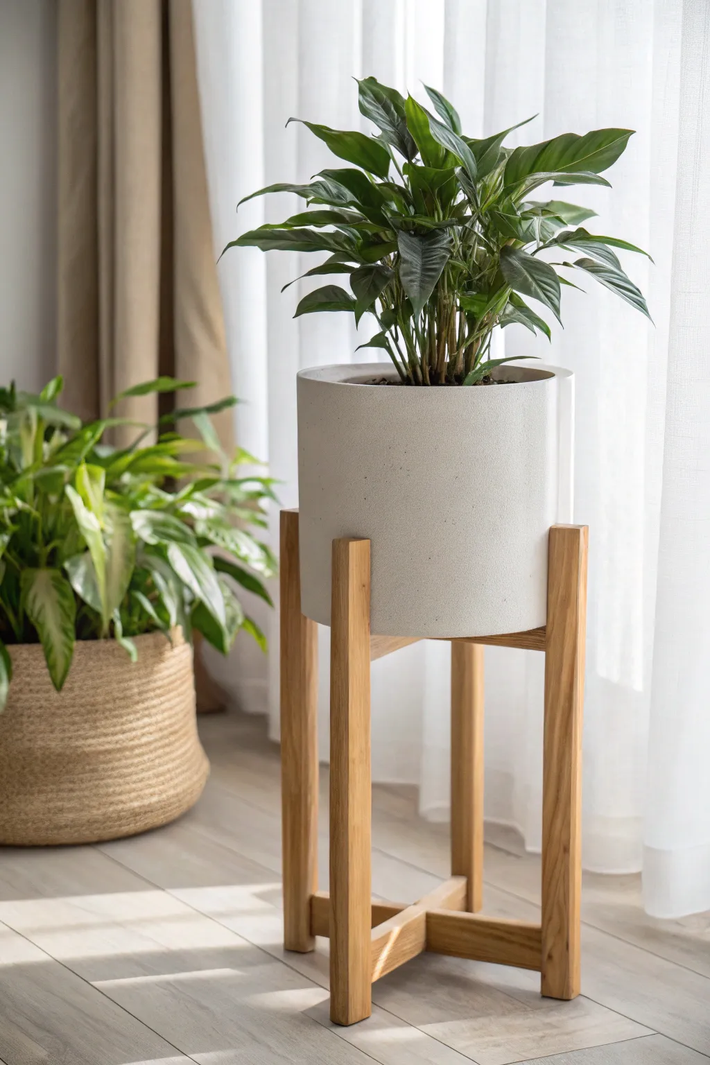 Elevate your greenery with this chic Paver and Wood plant stand, where modern design meets natural elegance.