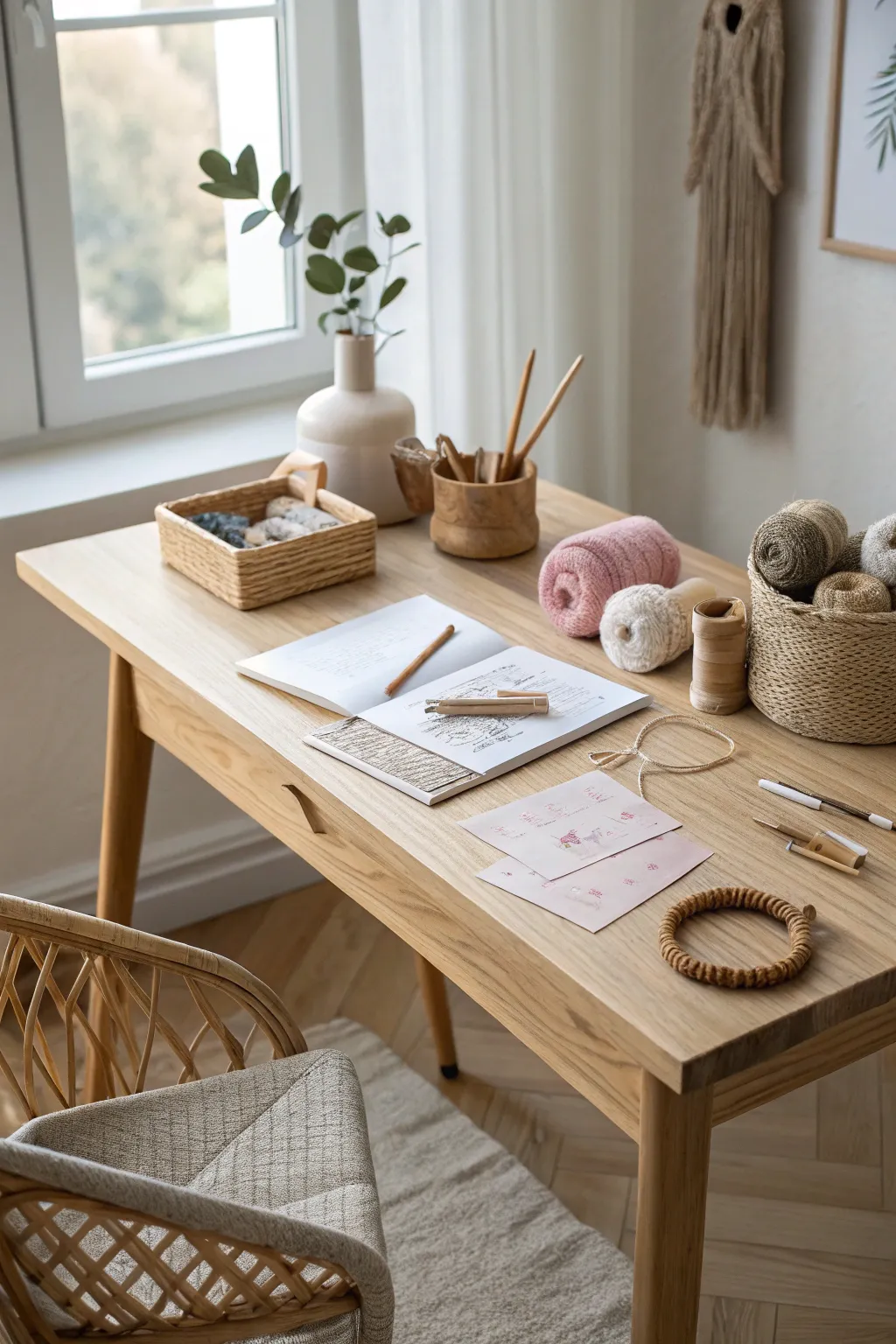 Unleash creativity with a charming craft station—where Scandinavian simplicity meets Boho charm.