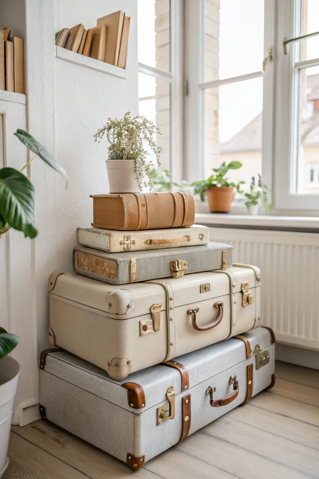 Transform your wanderlust into a stylish display with this travel-themed suitcase bookshelf.