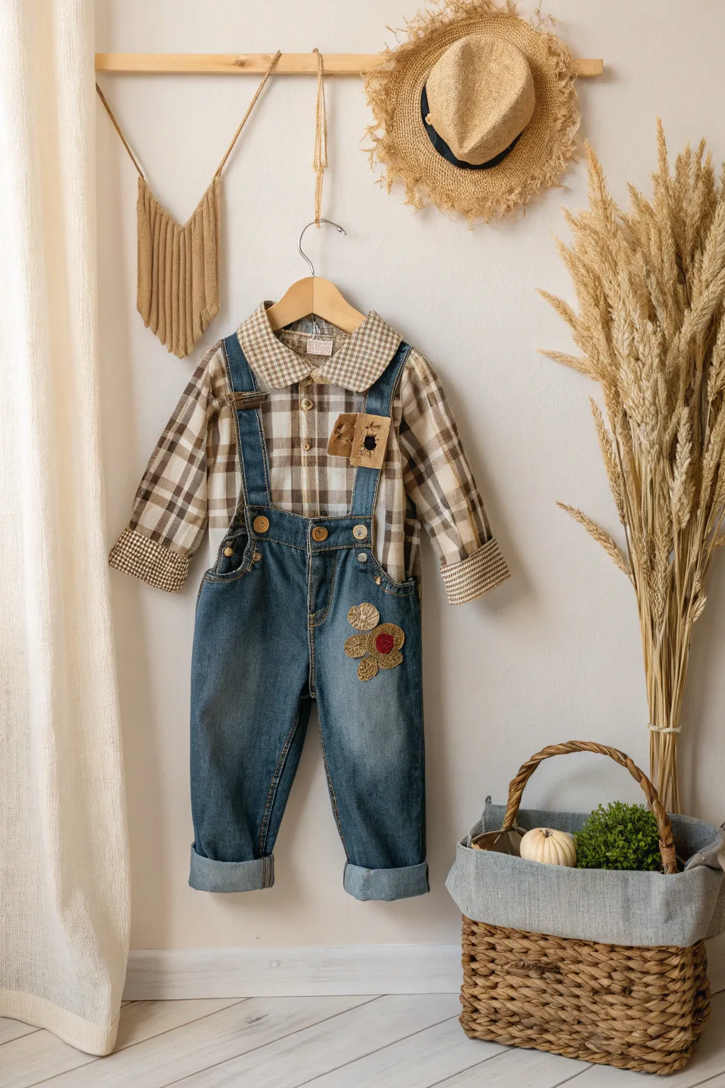 A touch of rustic charm: DIY scarecrow costume for your little one.