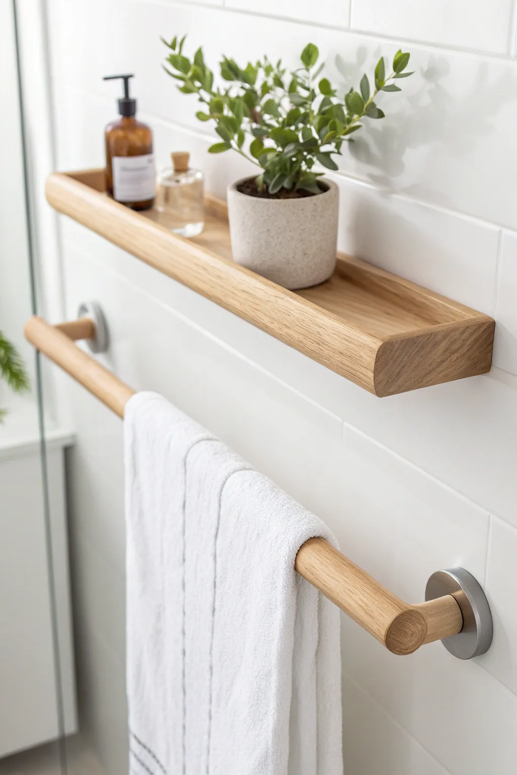 Elevate your bathroom style with a chic towel bar and shelf combo, perfect for keeping essentials organized and within reach.
