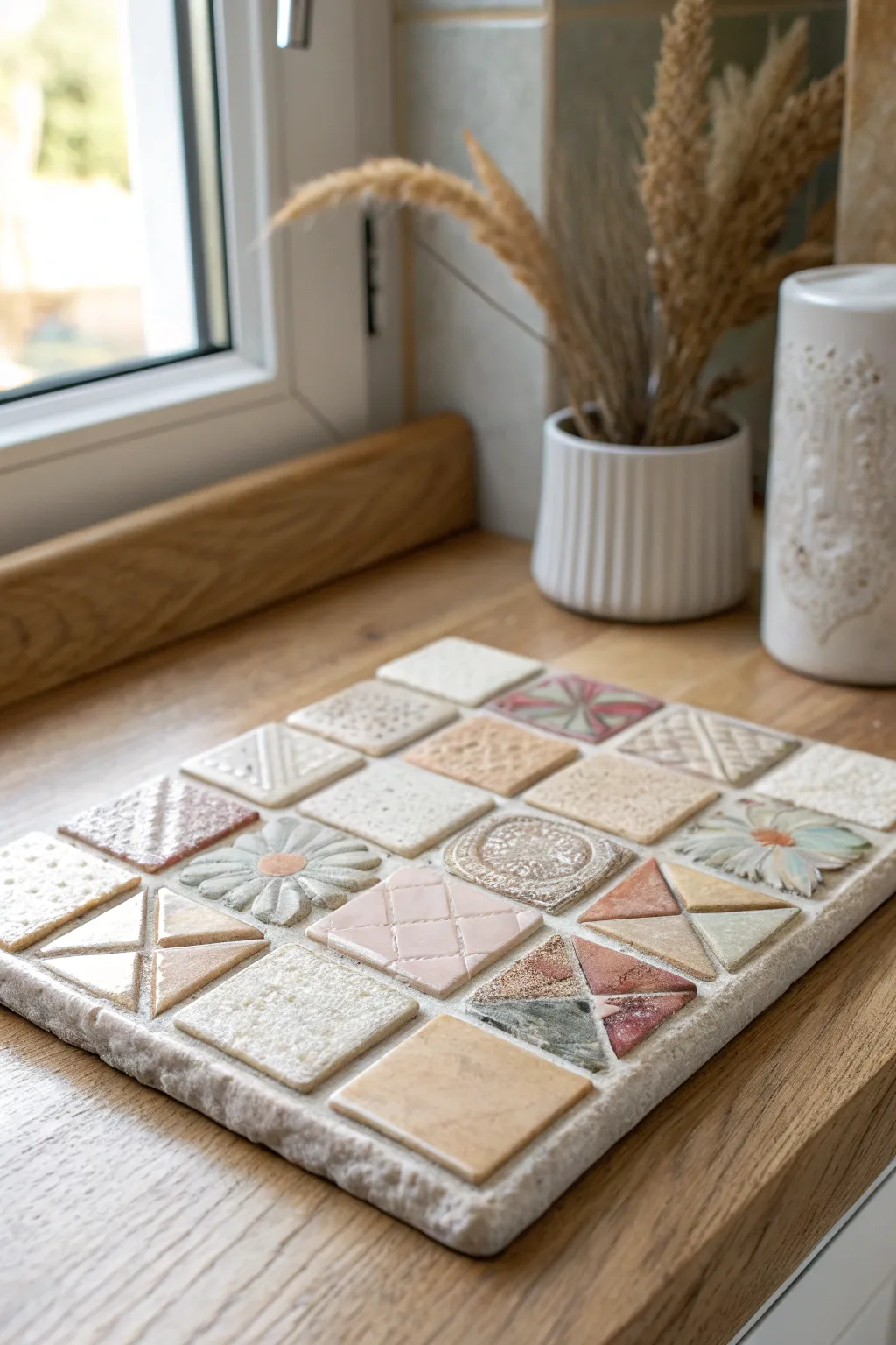 Transform leftover tiles into a stunning mosaic trivet, adding glamour and functionality to your kitchen. #DIYTrivet #ScandinavianBoho #Craftsmanship