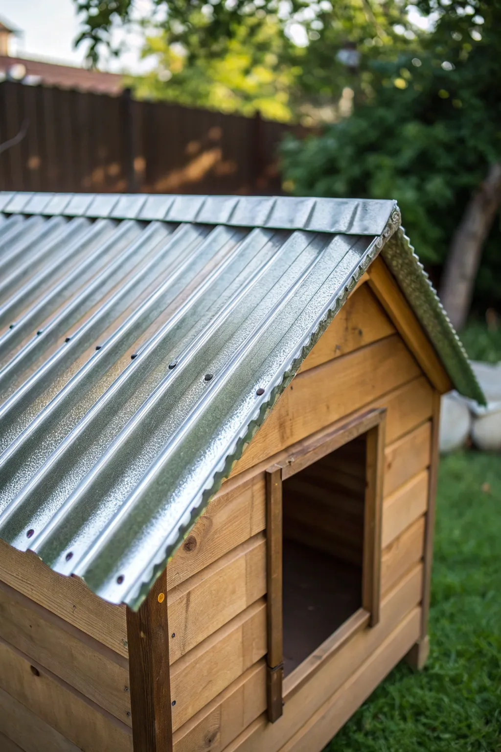 Crafted to perfection: Embrace the charm and durability of tin roofing for your dog's cozy retreat.