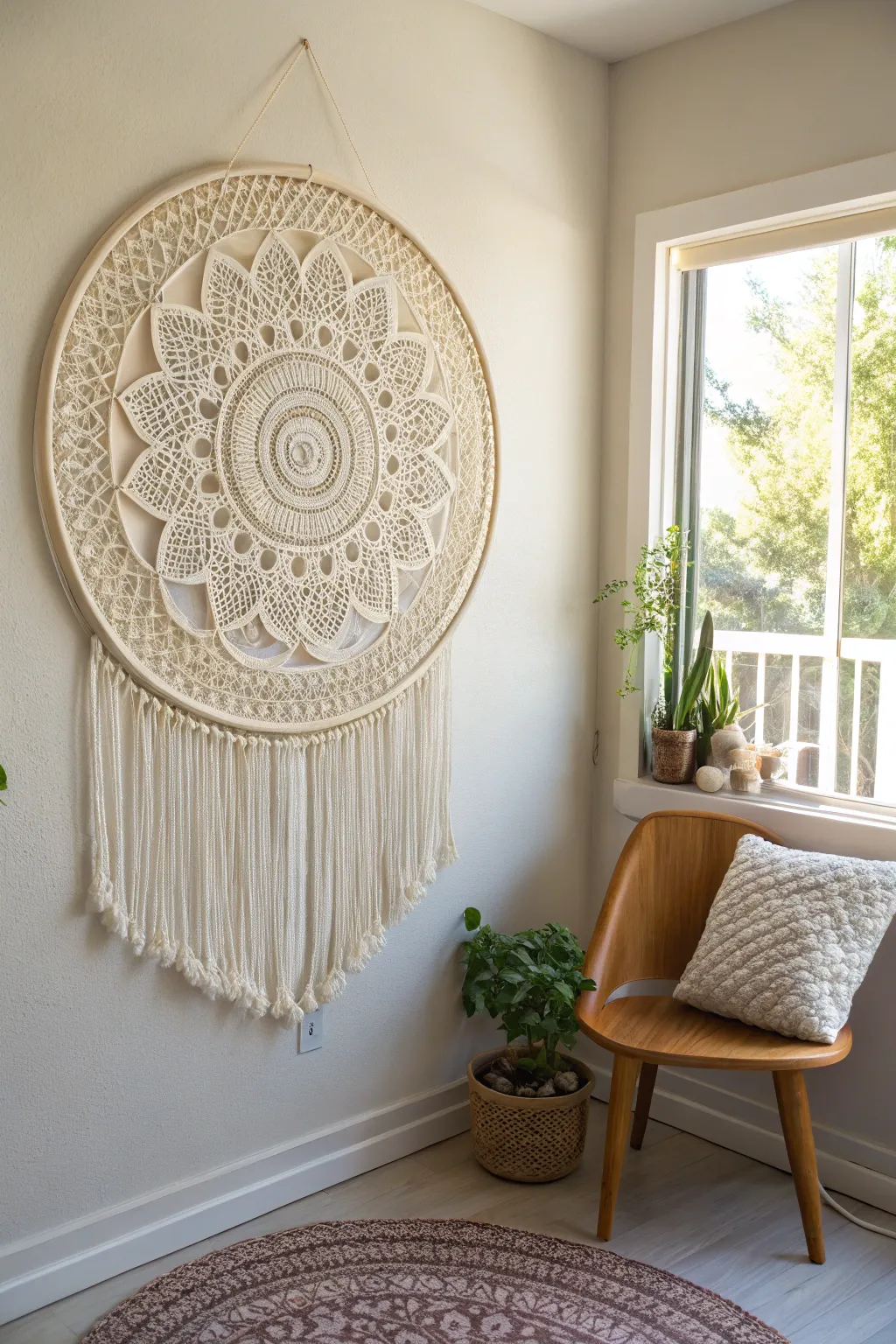 Elevate your space with this stunning oversized doily wall hanging—where minimalism meets boho elegance.